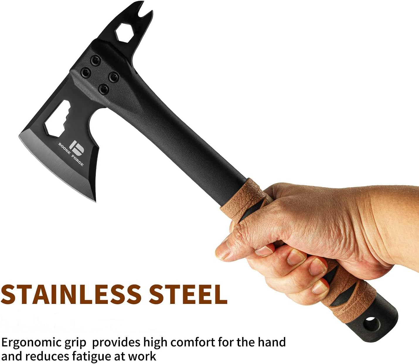 KHU Axe Hatchet - PP & TPR Handle for Gardening Camping Axes with Sheath - Black image number 3