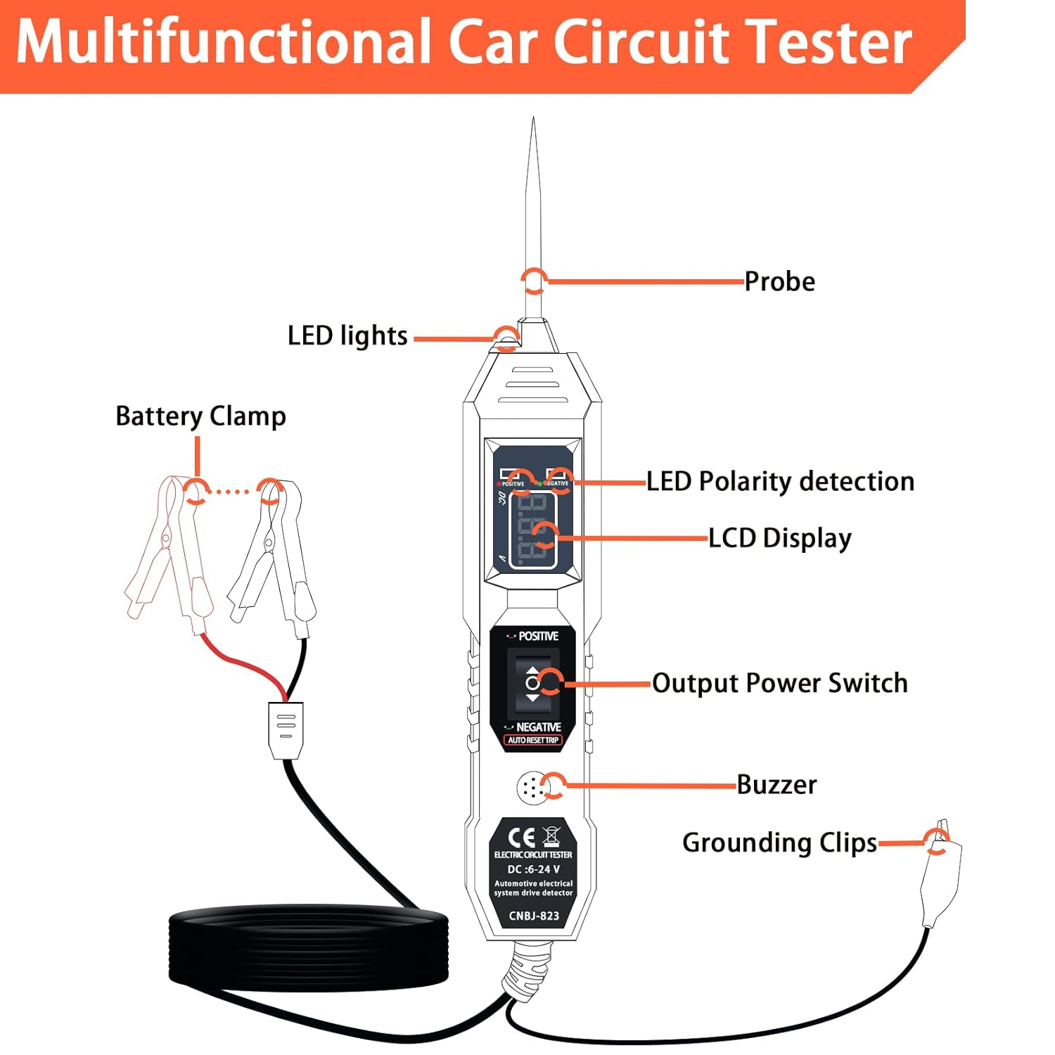 Multifunctional Car Circuit Tester Component Activation Electrical Tester 3.5-36V AC/DC Car Power Tester Digital Display Short Circuit Finder for Continuity Testing Trailer Lights Testing image number 3