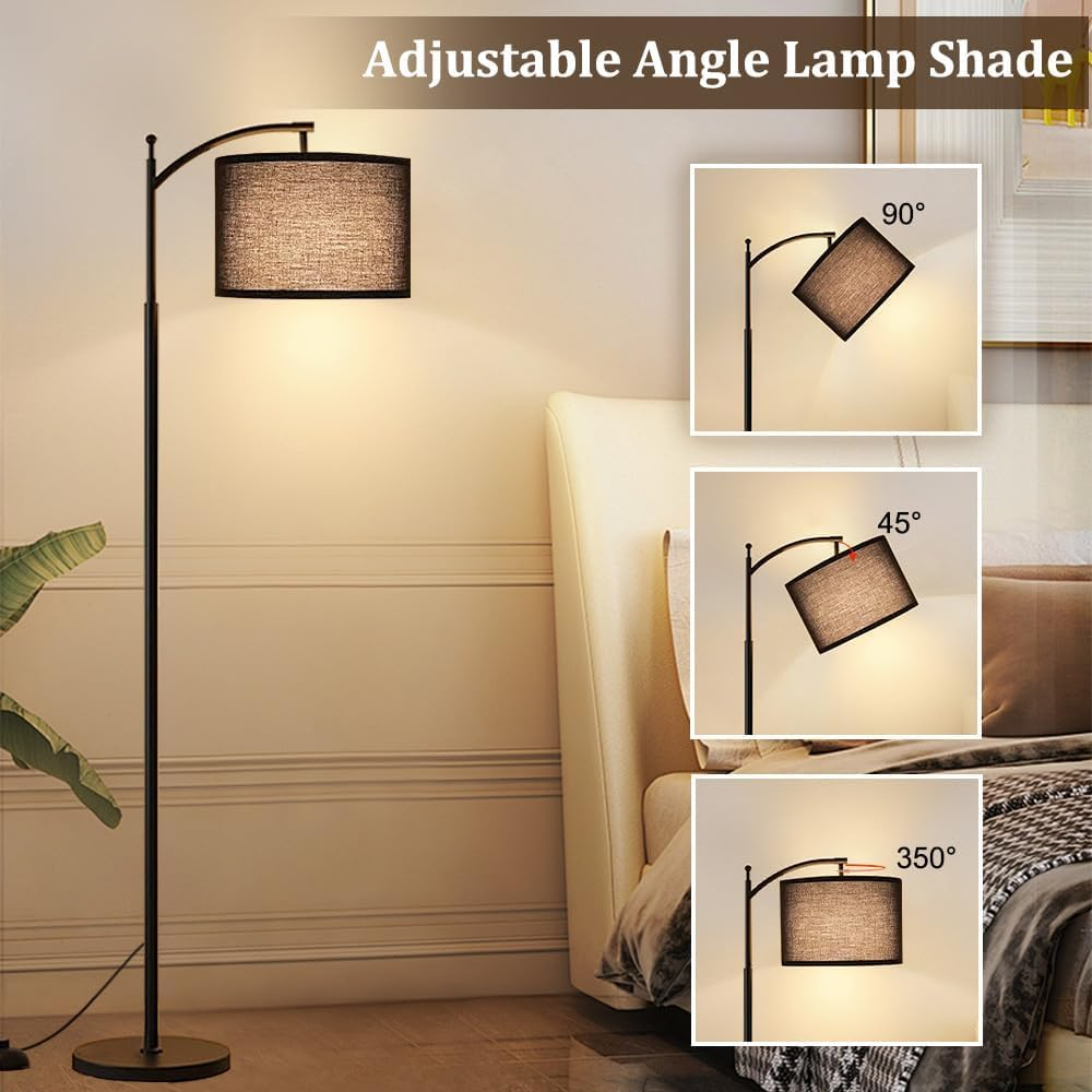 61'' Floor Lamp for Living Room, Necomi Curved Floor Lamp, 3 Colour Temperatures 3000K-5000K, Modern LED Floor Lamp with 9W LED Bulb and Linen Shade (Adjustable), Bedroom Office Dining Room（Black image number 4