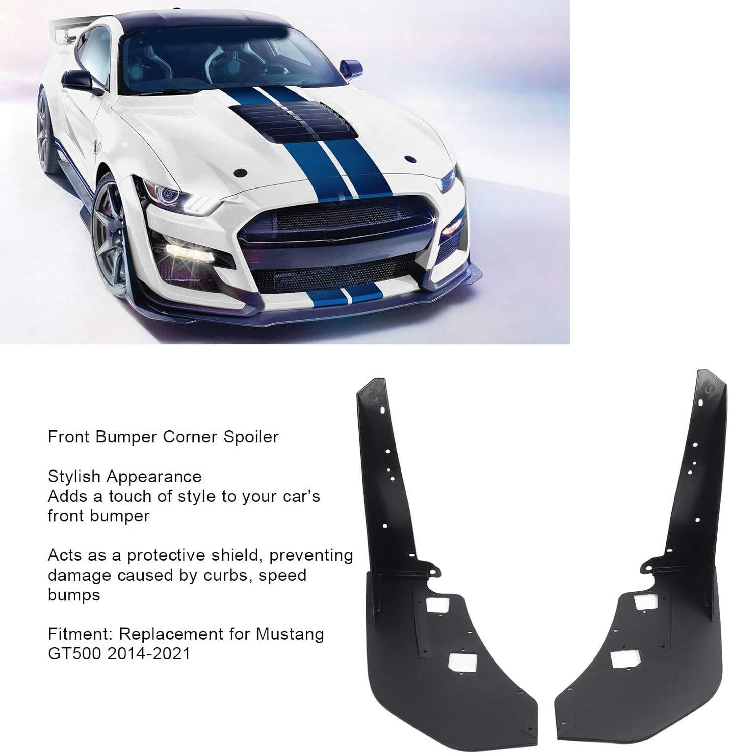 Front Bumper Corner Spoiler for Mustang GT500 2014‑2021, Universal Front Bumper Lip Strut Rod Spoiler for Mustang GT500 2014-2021, Front Bumper Chin Spoiler image number 1