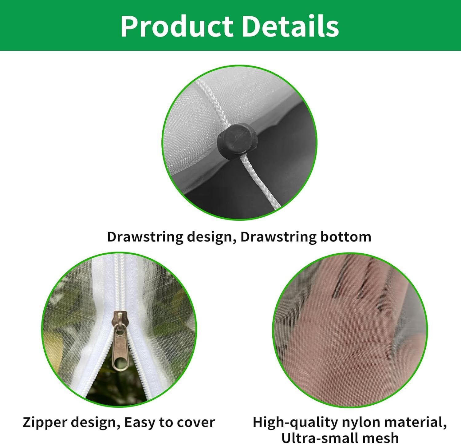 Garden Mesh Netting with Drawstring and Zipper-Plants Cover Protection from anti Birds,Insects-Pest Barrier Bag for Blueberry Bushes,Citrus,Tomatoes,Vegetables,Fruit Tree ﻿ (290 * 305Cm 2 Pack) image number 5