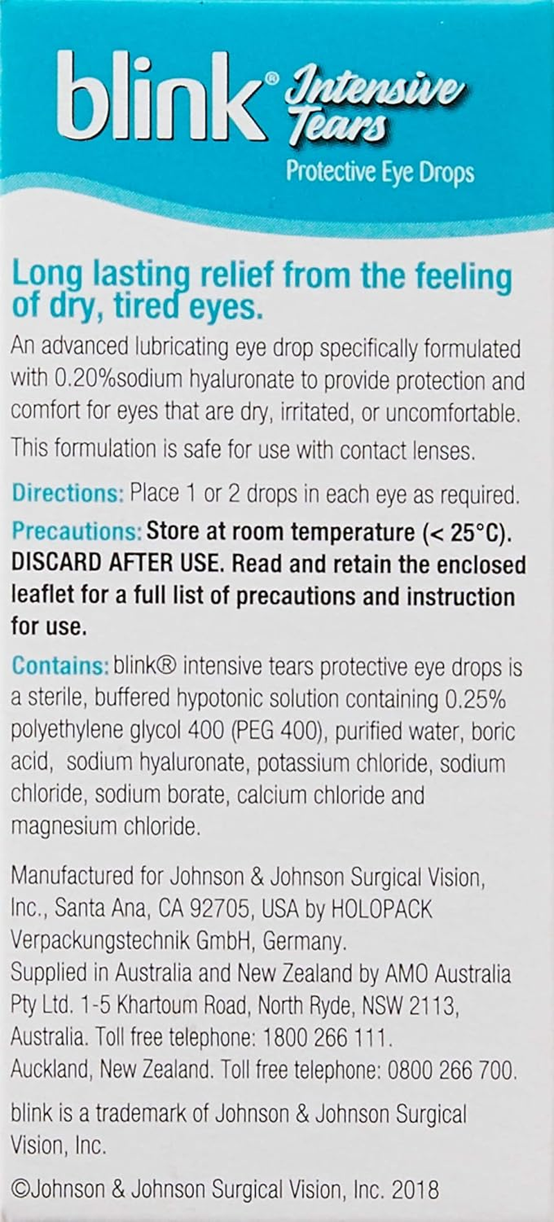 Blink 0.20% Intensive Tears Protective Eye Drops 0.4 Ml (Pack of 20)