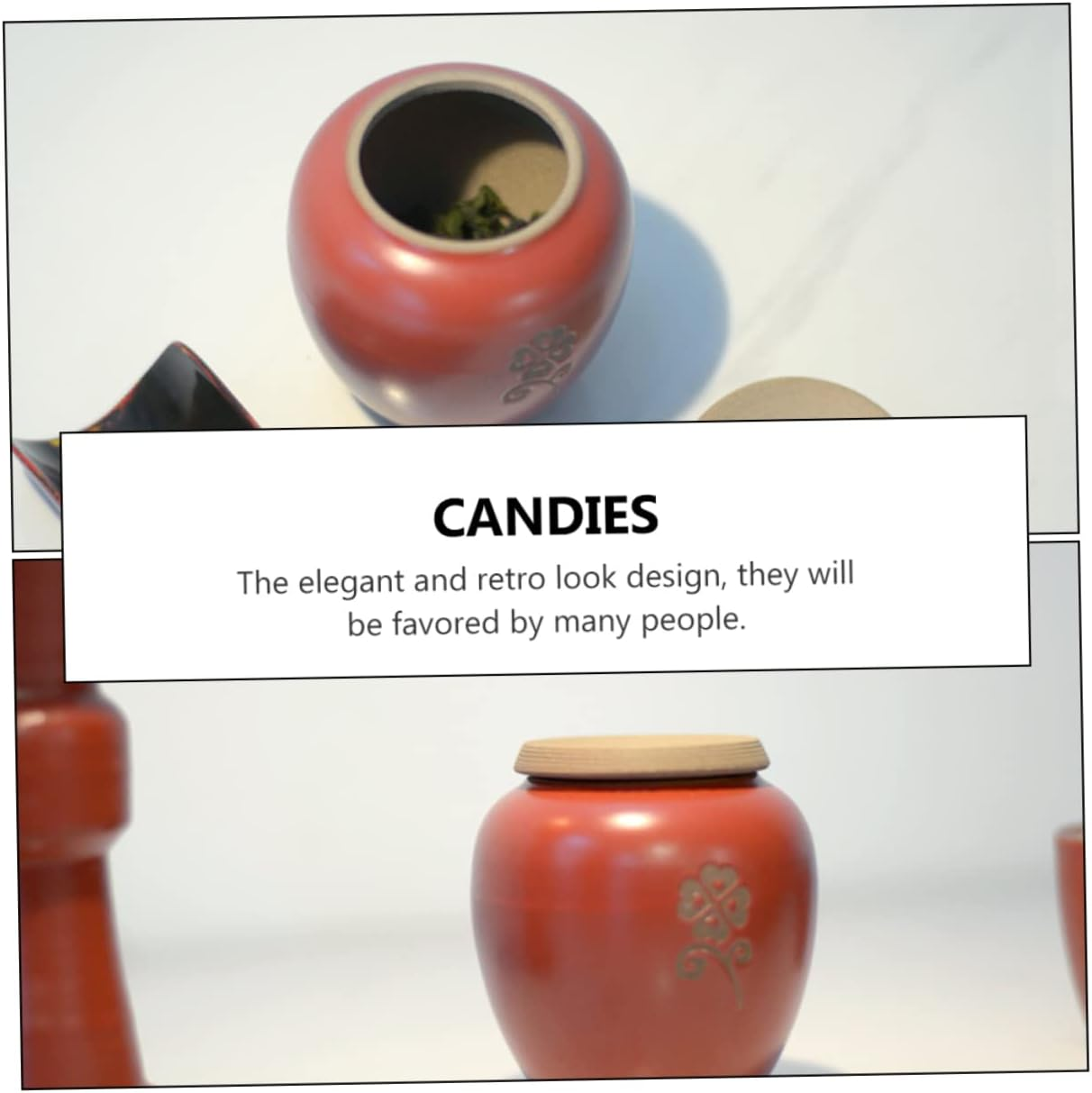 FELTECHELECTR Ceramic Tea Canister Tea Storage Jar Food Storage Container for Home Kitchen Red for and Display image number 4