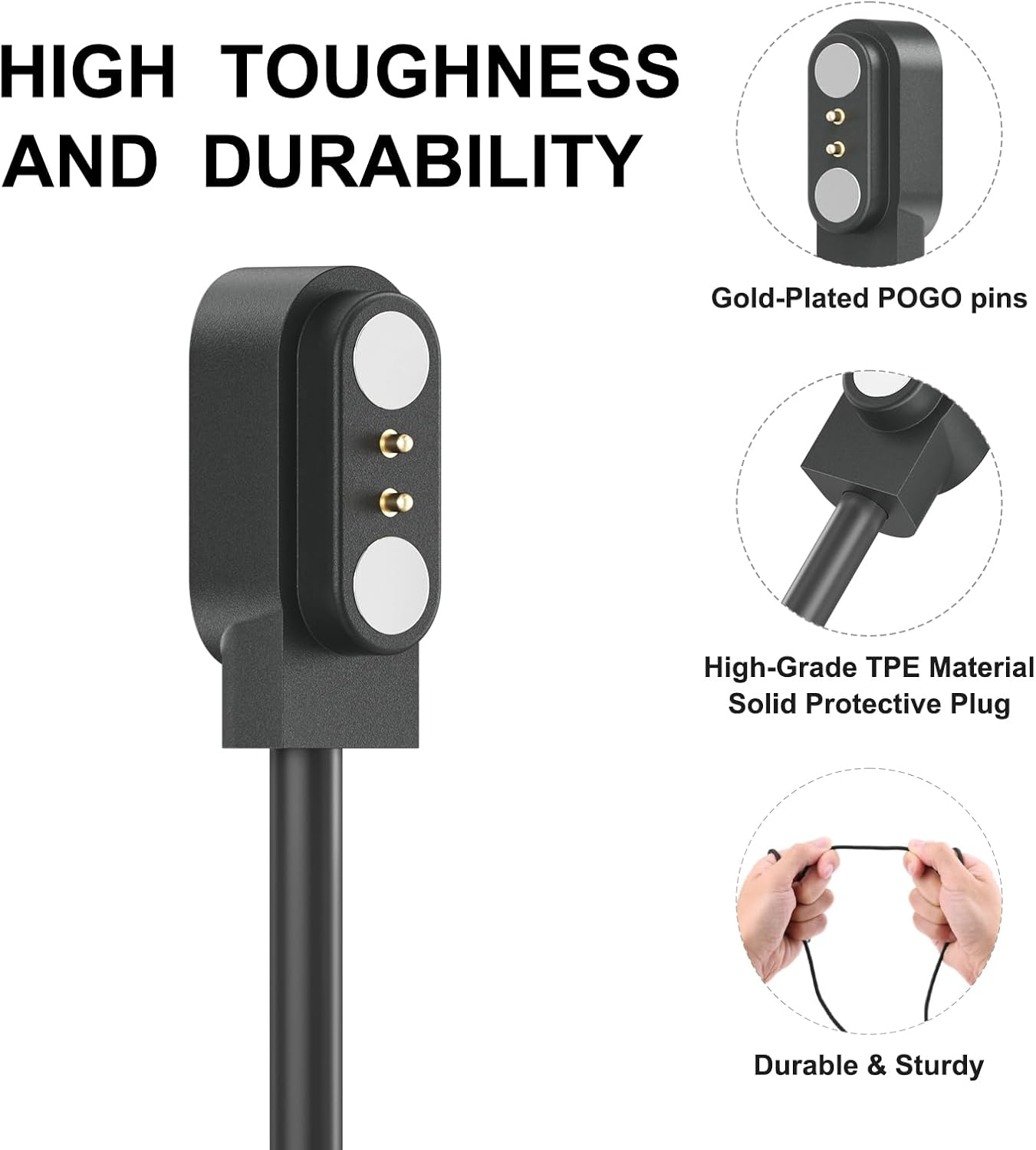 2 Pack 2 Pin Magnetic Charger for Smart Watch, 1M USB Cable for Yamay SW023, Wiliful SW021, Letsfit ID205, Vigorun ID216, Umidigi Uwatch 2/2S/3/3S/Urun/Urun S/Ufit/Haylou GST image number 4