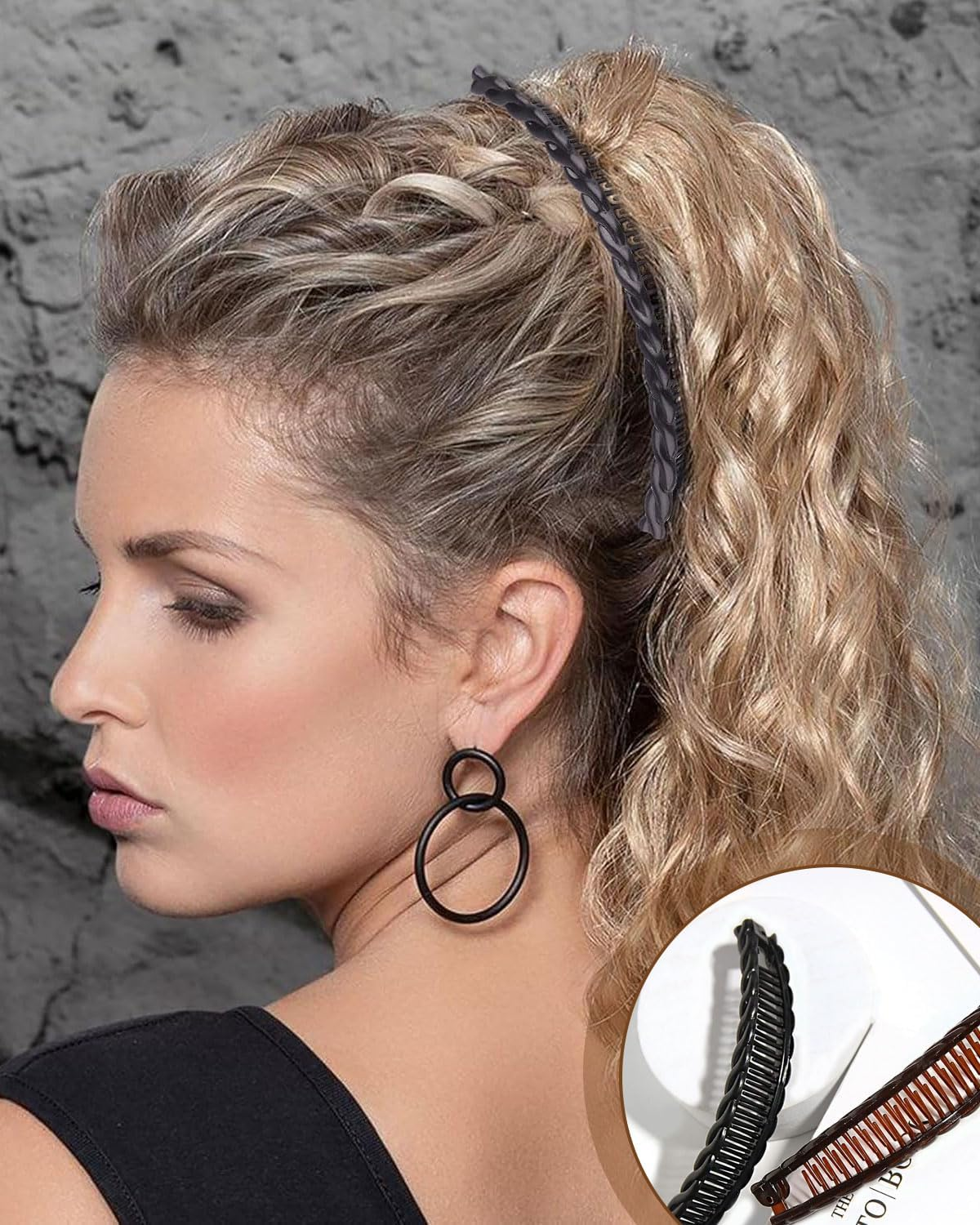 BPTRKOM Set of 2 Banana Clip Hair Clips for Women - Invisible Hair Clip for Long Hair with Extra Hold - Hair Accessories Clips in Black Brown - Skin-Friendly Plastic for Everyday and Evening Look image number 5