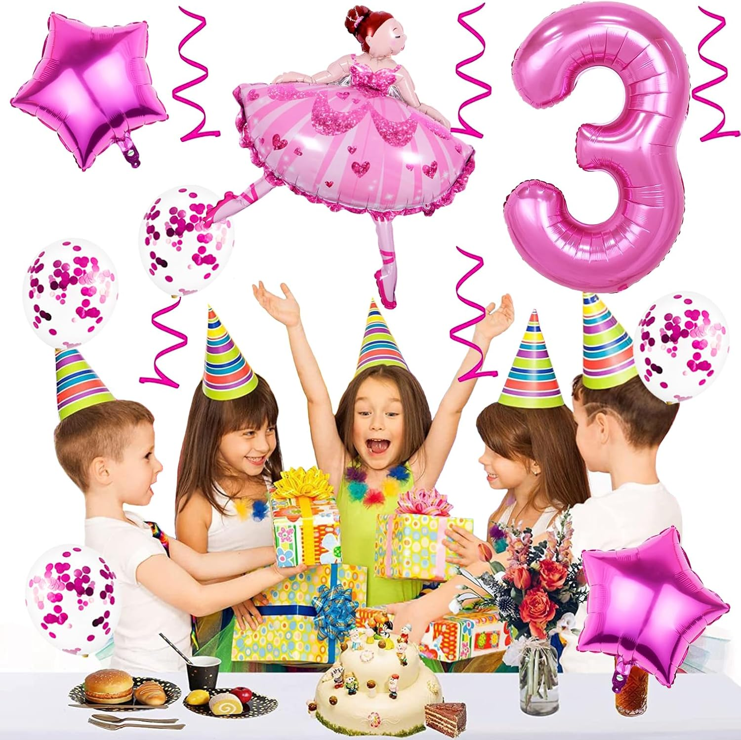 Weenkeey 3 Years Ballet Birthday Decoration Large Ballerina Balloon 3Rd Birthday Ballet Foil Balloon Pink Number 3 Balloon for Girls Birthday Party - 6 image number 3
