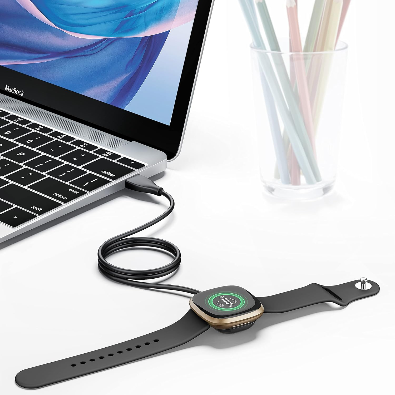 1M/3.3Ft Charger Cable for Fitbit Versa 4/Versa 3 Chargers, Sense 2/Sense Charger, USB Magnetic Fast Charging Cord for Versa 4 3, Sense 2/Sense Smartwatch (100Cm) image number 5