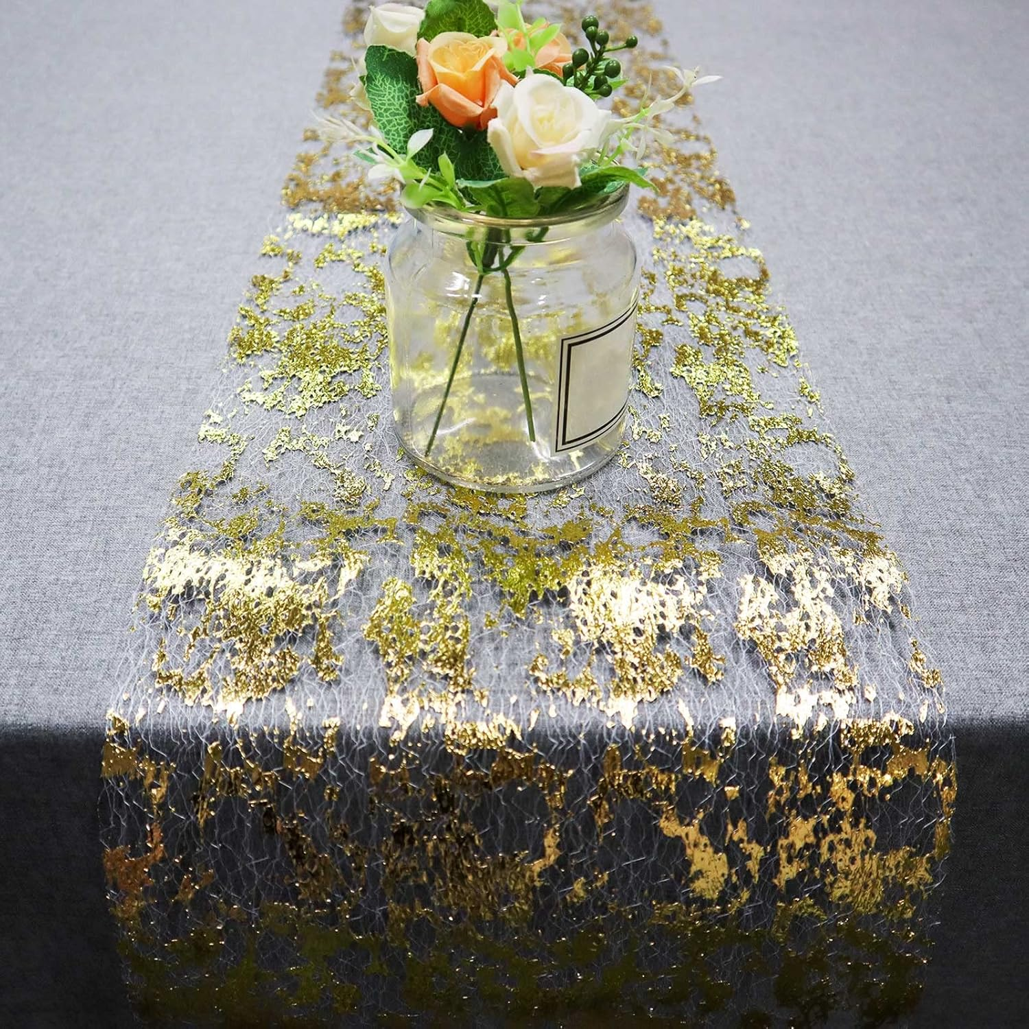 Gold Table Runner, Ultra Long Glitter Metallic Foil Thin Mesh Table Runner Roll 28Cmx 10M, for Wedding, Bridal Shower, Birthday Party, Gold image number 3