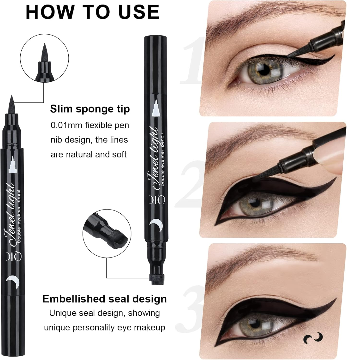 Yuccer Pack of 4 Liquid Eyeliner Stamps Waterproof Black Eyeliner Liquid Eye Liner Eye Makeup (Star+Moon+Heart+Flower) image number 5