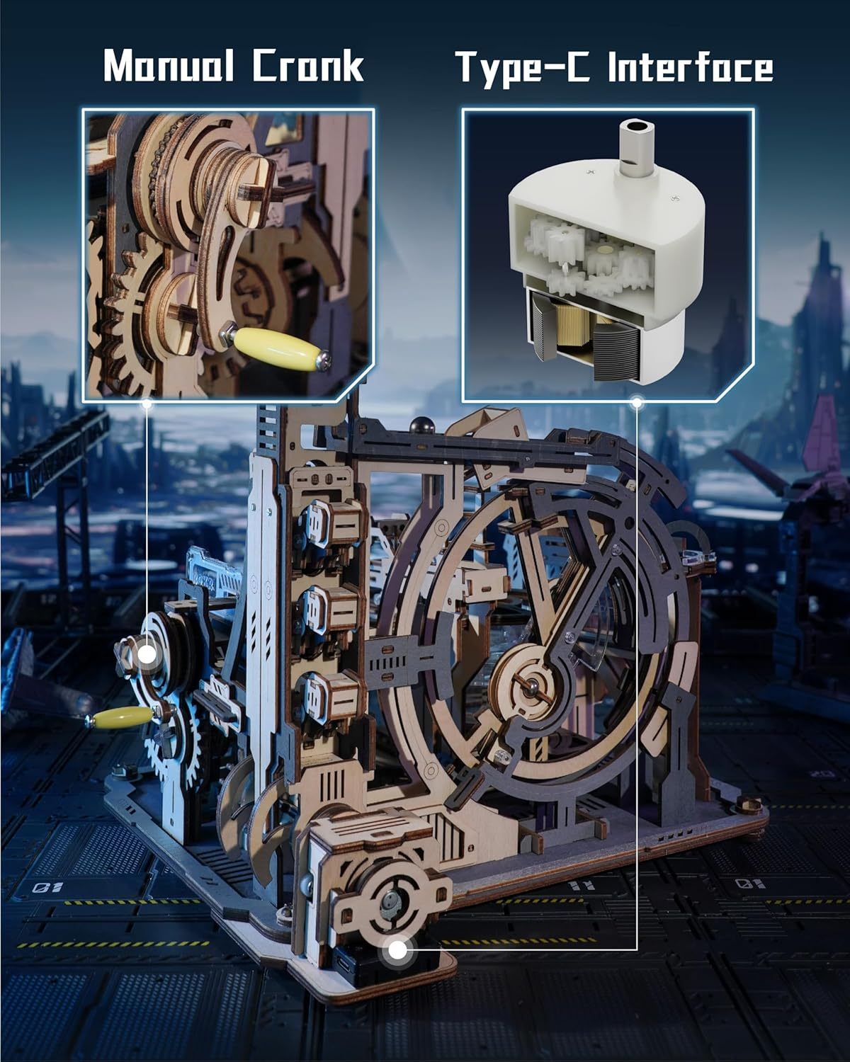 3D Puzzles for Adults, Electric 3D Puzzle Marble Run, Marble Spaceport, Wooden Model Building Kits for Teens to Build, Desk Decor for Boys Girls image number 2