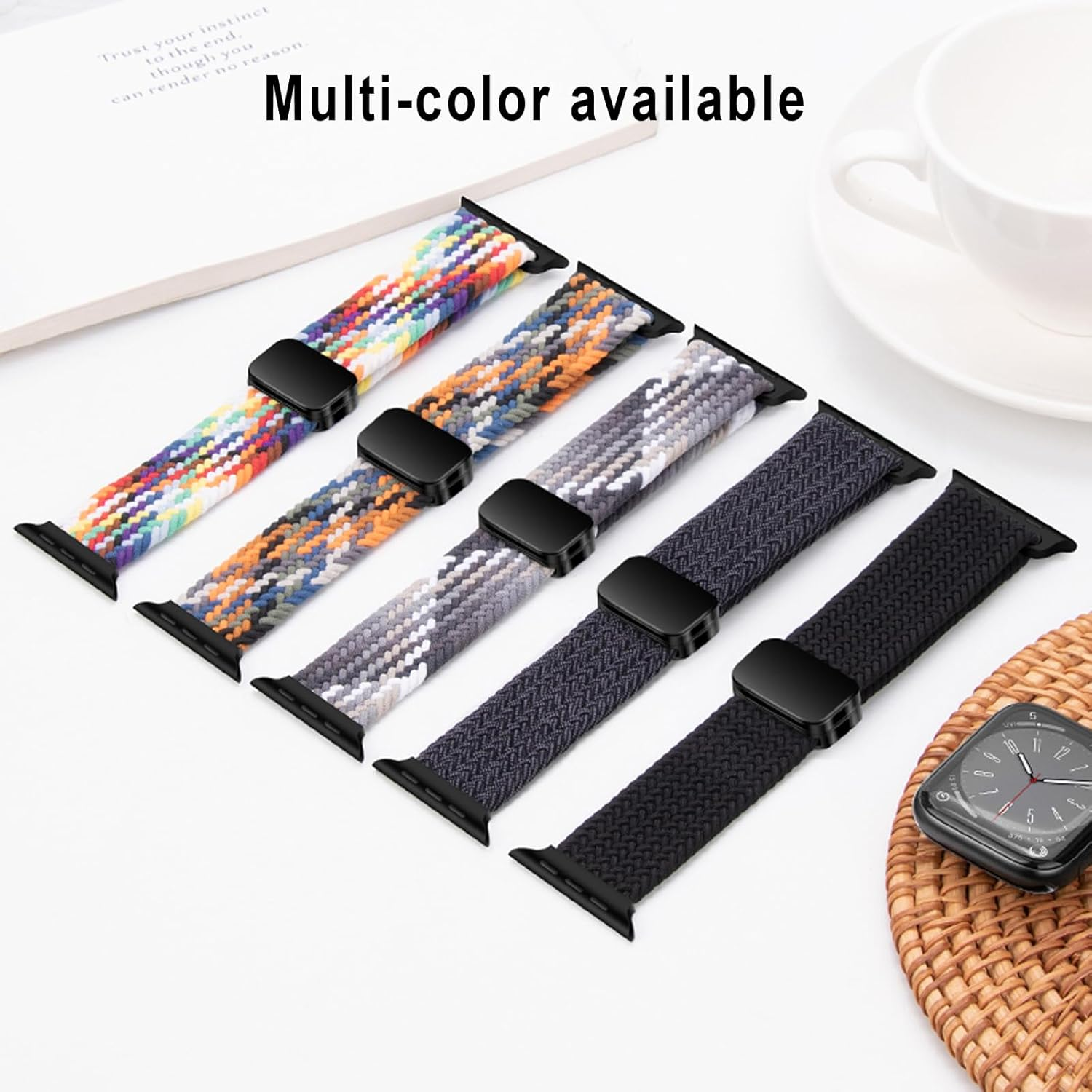 Gratulatio Compatible with Apple Watch Strap 42Mm 41Mm 40Mm 38Mm, Elasticated Magnetic Nylon Strap Band for Iwatch Series 10/9/8/7/6/5/4/SE/SE 2 Men Women Midnight Blue image number 1