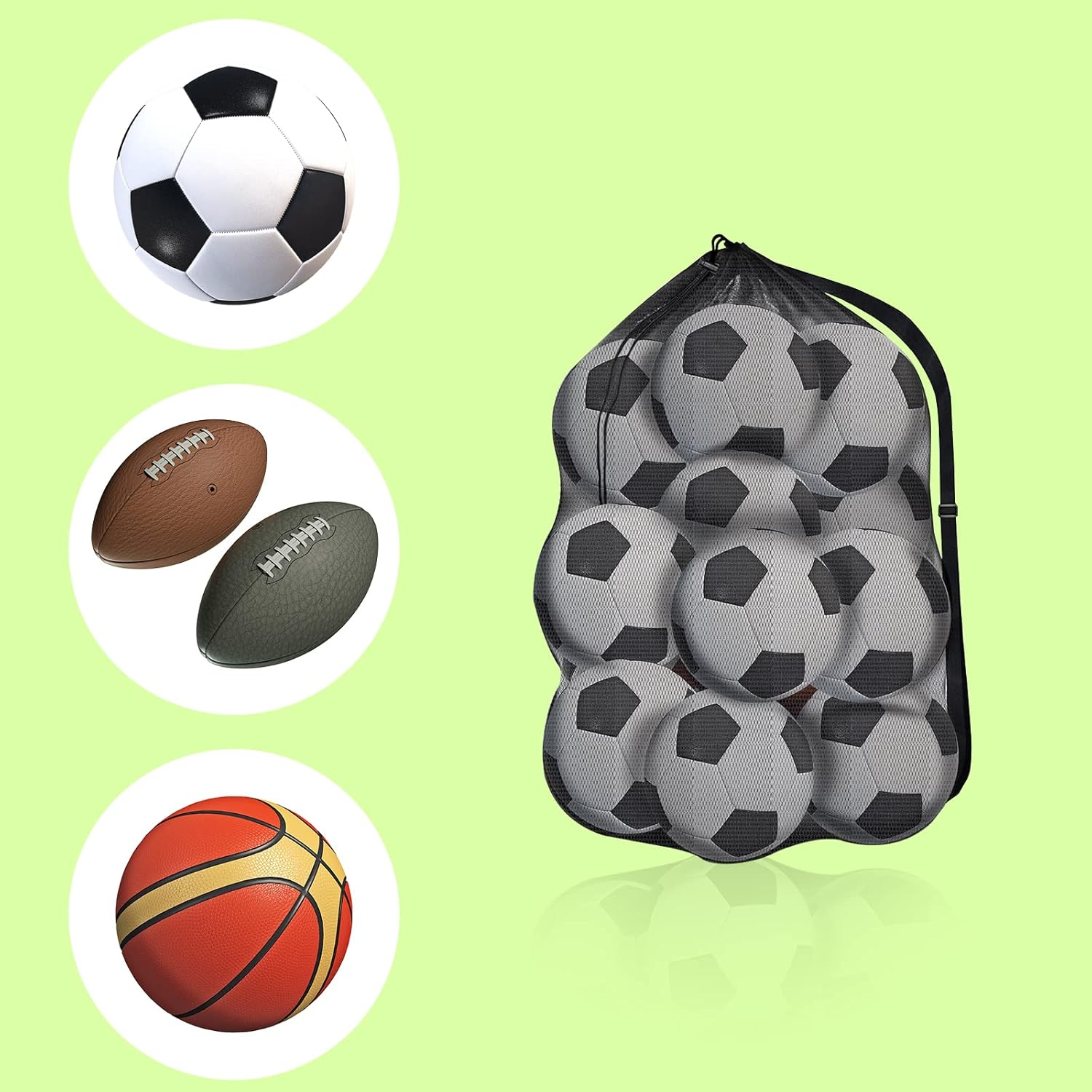 KINBOM Mesh Ball Bags Drawstring Large, Extra Large Sports Ball Bag Net Sturdy Mesh Equipment Bag for Storing Basketball Volleyball Soccer Tennis Sportswear Team Jersey (39.4X28.3Inch) image number 4