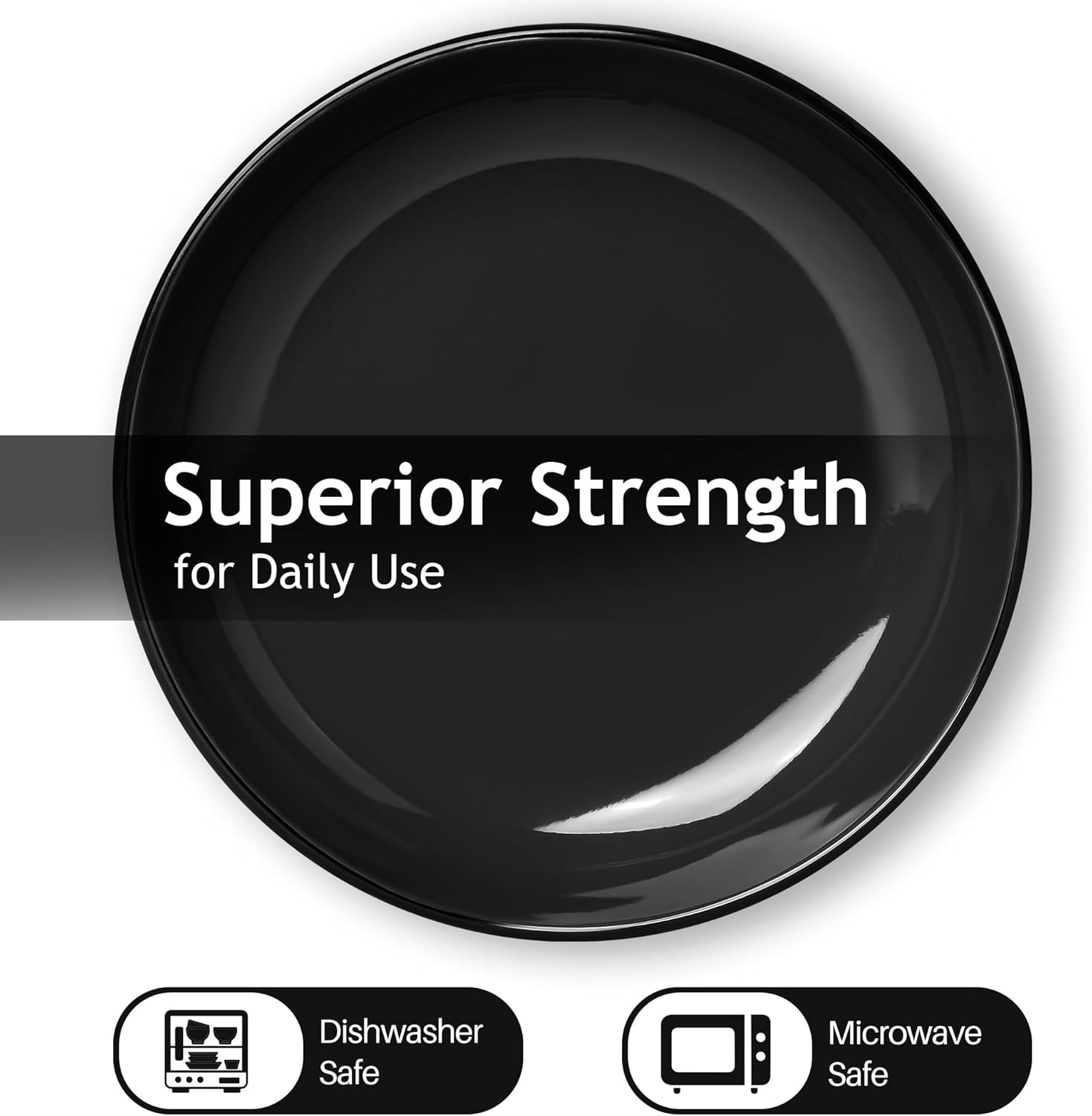 MIAMIO &ndash; 890 Ml Set of 6 Pasta Bowls/Salad Bowls, Pasta Plates Wide and Shallow Bowl, Large Ceramic Stoneware Deep Plate Serving Soup, Microwave and Dishwasher Safe - Le Papillon Collection (Black) - Black image number 2