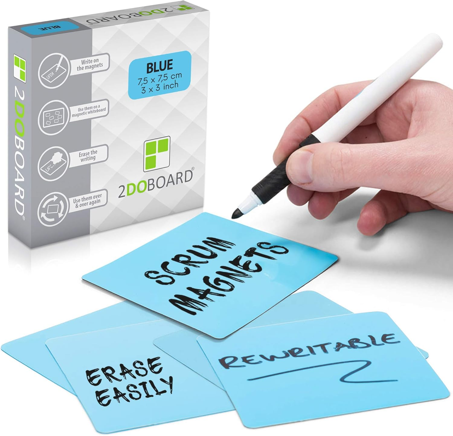 2DOBOARD 25 Blue Magnetic Notes - 3 X 3 Inch Playful Modern Magnetic Notes for Fridge, Office, Classroom - Easy to Clean & Reuse