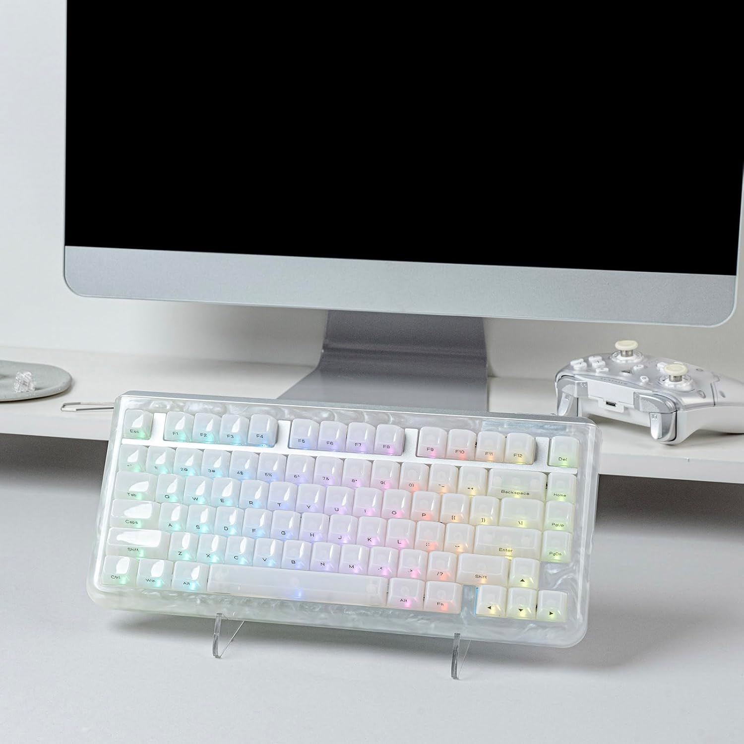 Kiiboom Jade75 75% CNC+UV Resin Molding Mechanical Keyboard with RGB Backlits, Bt5.0/Usb-C/2.4Ghz Wireless Gaming Keyboard, QMK&VIA Programmable, Hot-Swappable for Windows/Mac/Linux (White) image number 3