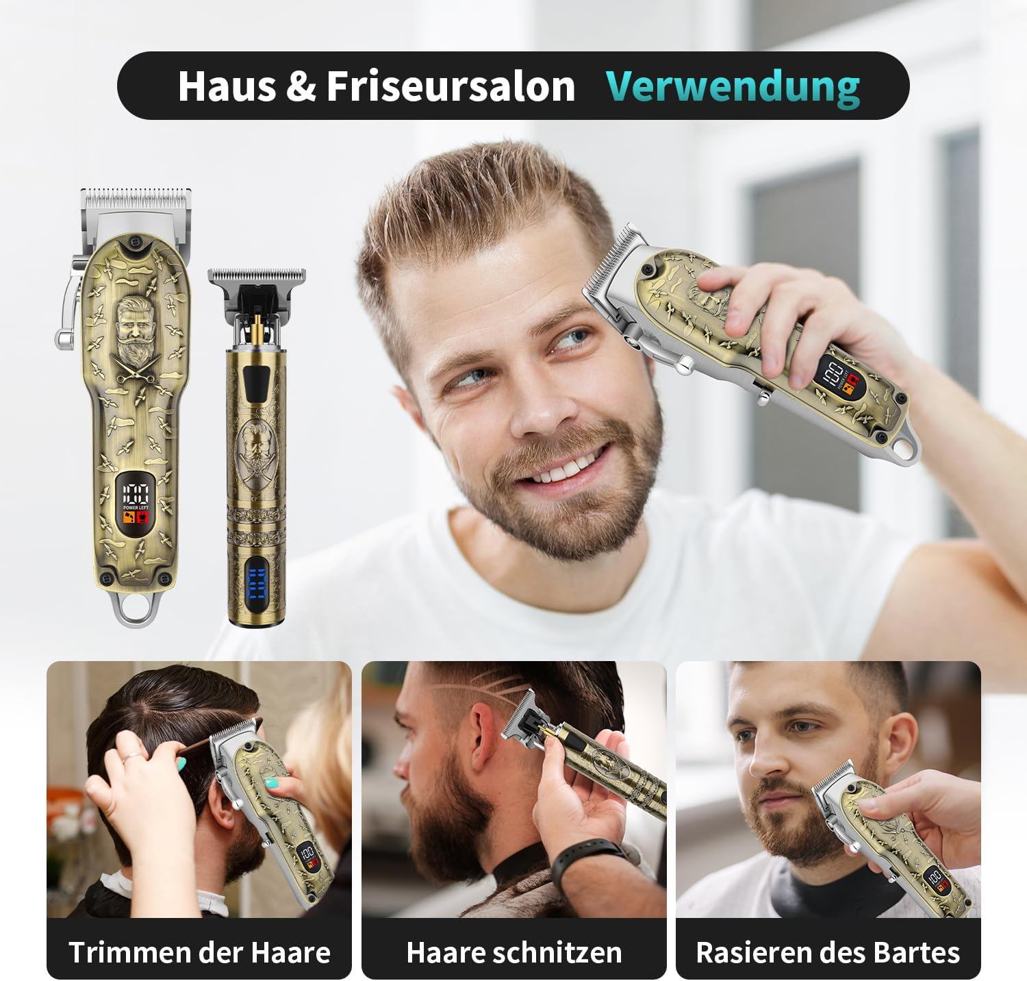 HIENA PRO Professional Hair Clippers for Men, Cordless Complete Hair Trimmer, Beard Trimmer Set, USB Rechargeable Electric Hair Cutting Kit with 8 Guide Rails and LED Display image number 1