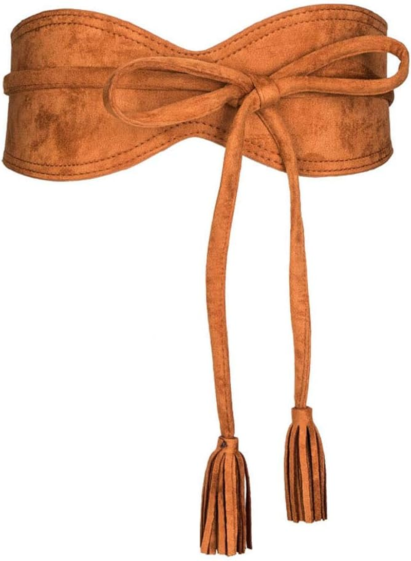 Aecibzo Women'S Bowknot Wrap around Self Tie Obi Waist Band Cinch Wide Boho Belt