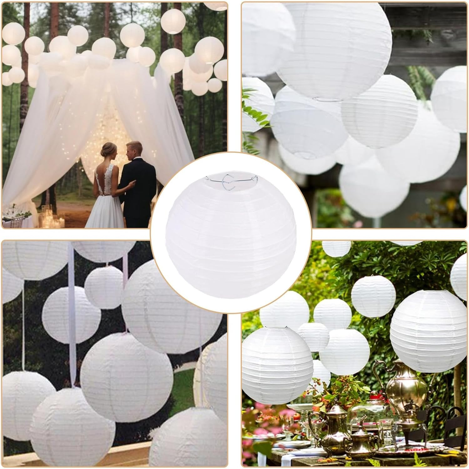 Pack of 2 20 Cm Lanterns, White, Paper Lampshade, Paper Lantern, Paper Lantern, Lampshade Paper round for Creative DIY Projects, Party, Garden, Wedding Decoration, Hot Balloon Decoration for Birthdays image number 4