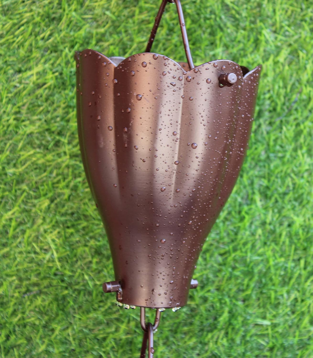 KAM Home XL Scallop Aluminium Cups Bronze Rain Chain (8.5Foot) with Brass Bolt Gutter Adapter for Rain Chain Installa, Standard image number 5