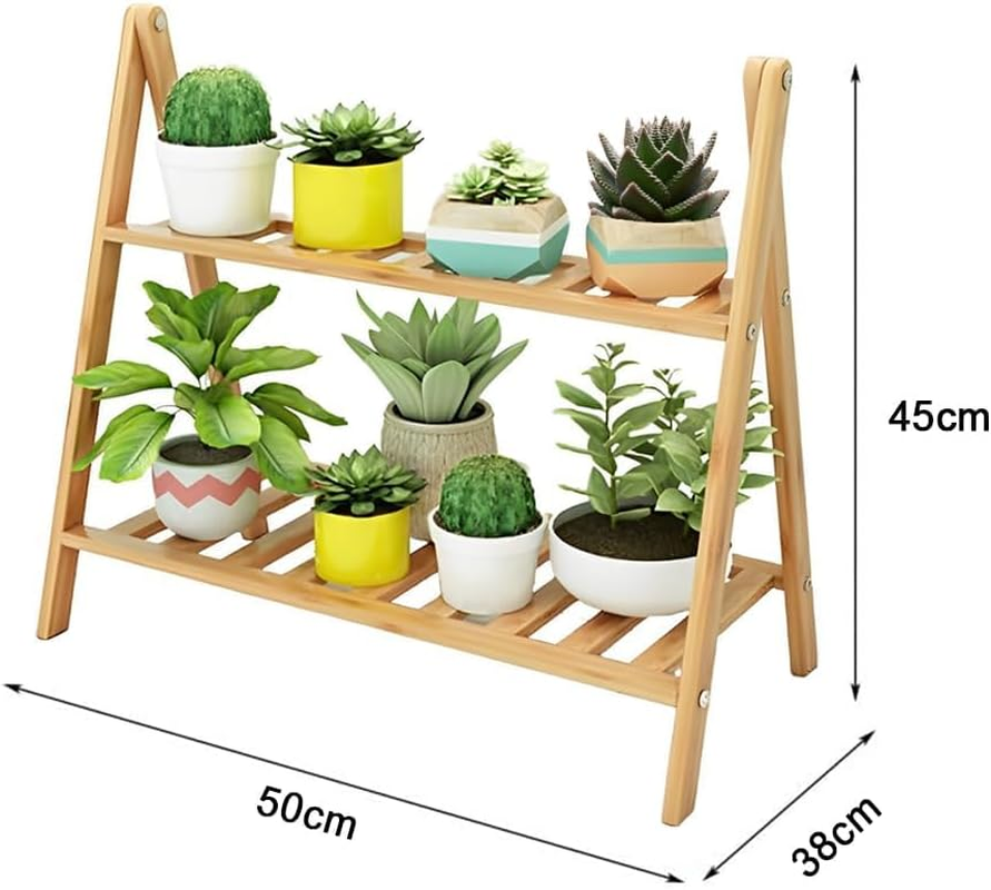 2-Tier Potted Plant Display Stand, Outdoor Plant Stand for Flower Pots and Shrubs in Pots Multifunctional, Plants Shelf or Living Room Balcony Garden, 50Cm, Natural
