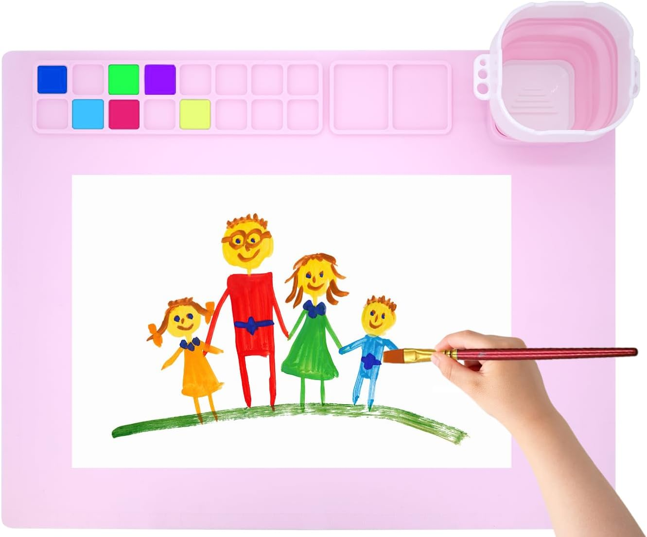 YBVABE Silicone Art Mat, 51 X 41Cm - Paint Mat with Scrubber Cup & 14 Color Dividers, for Art, Painting, Clay & DIY Creations, Blue image number 5