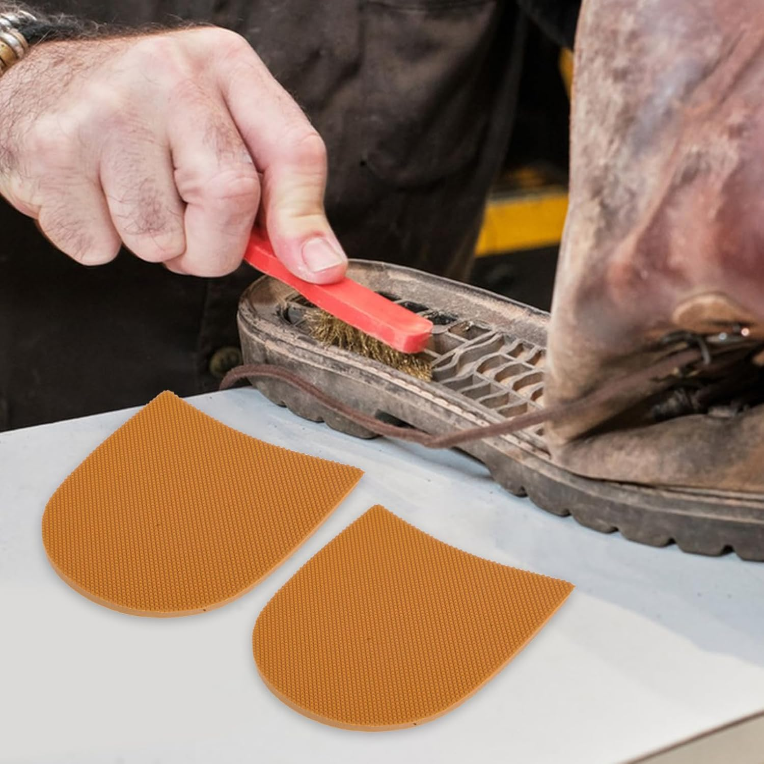 Baluue Shoe Heel Repair Pads - 2Pcs Anti-Slip Rubber Shoe Heel Repair Replacement Pads Kit for Women Men Easy Application Comfortable Walking - Khaki image number 5