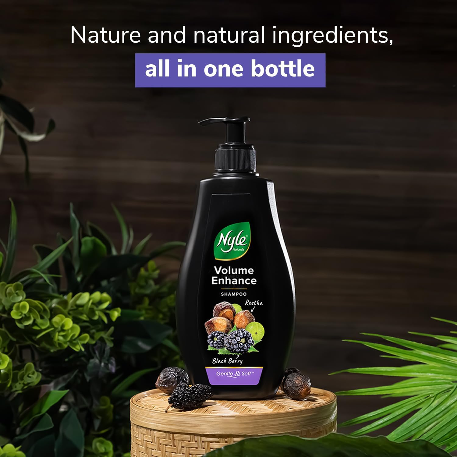 Nyle Naturals Volume Enhance anti Hairfall Shampoo, with Reetha and Blackberry, 400Ml image number 2