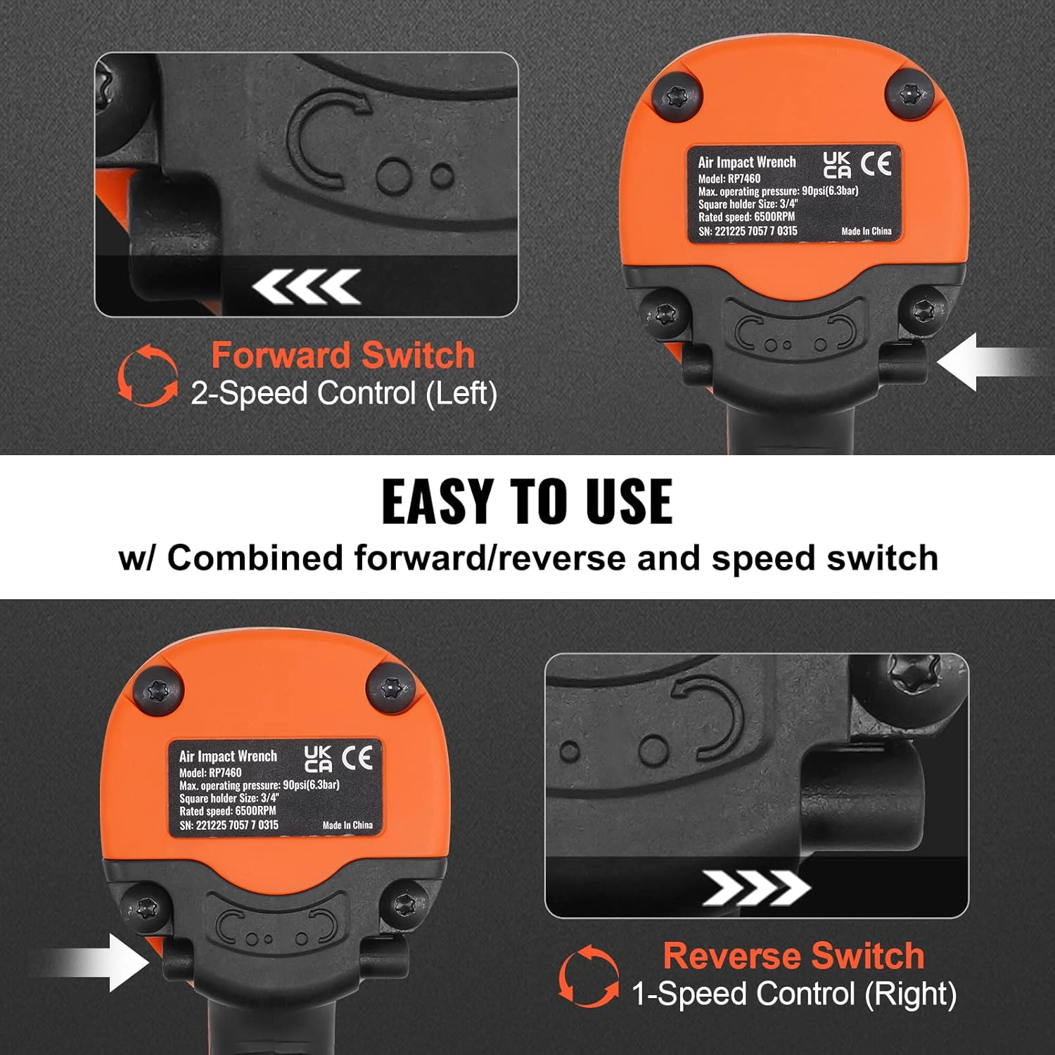 VEVOR Air Impact Wrench, 3/4-Inch Drive Air Impact Gun, up to 1870Ft-Lbs Nut-Busting Torque, Composite Pneumatic Impact Wrench for Auto Repairs and Maintenance Heavy Duty image number 4