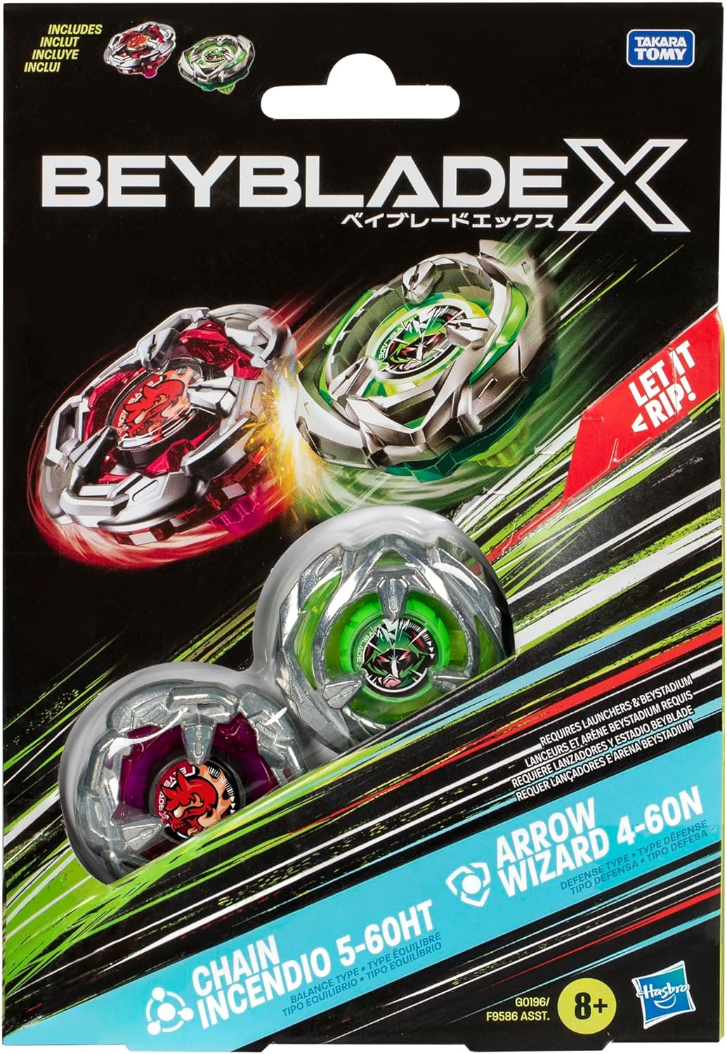 Beyblade X Chain Incendio 5-60HT and Arrow Wizard 4-60N Spinning Top Dual Pack image number 2