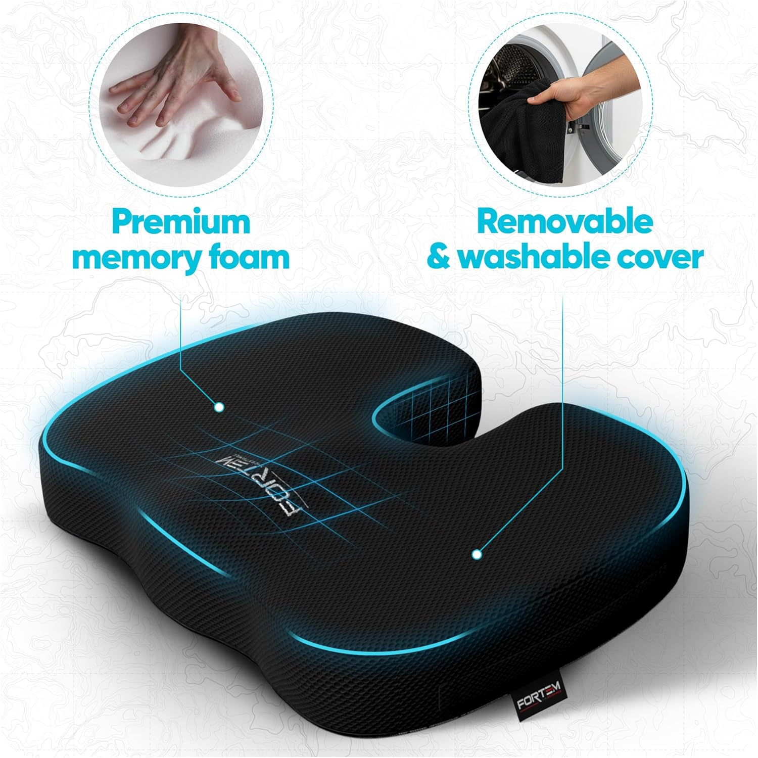 FORTEM Chair Cushion, Seat Cushion for Office Chair, Car Seat Cushion, Coccyx Orthopedic Pillow, Memory Foam Sitting Pillow for Computer, Seat Pad for Gaming, Washable Cover image number 6