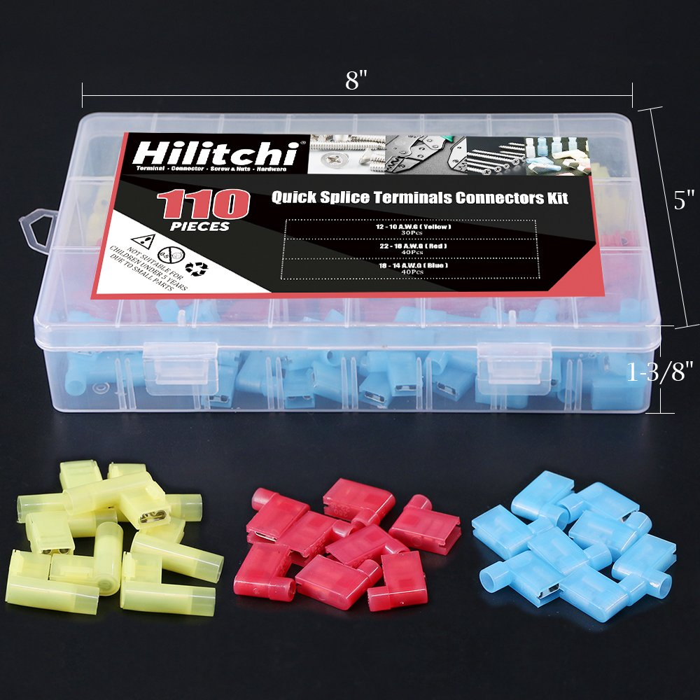 Hilitchi 110Pcs 22-18 18-14 12-10 Gauge Nylon Flag Spade Female Insulated Quick Disconnects Electrical Crimp Terminals Connector Assortment Set image number 6