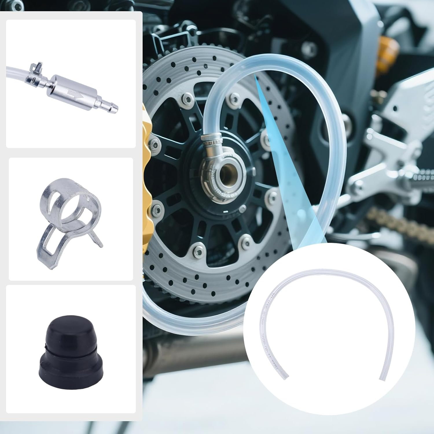 BOXOB 2 Sets Brake Bleeder Hose, Bleeding Tool Kit One Way Check Valve Tube with Rubber Cap & Clamp Brakes Bleeder Tubing for Car Motorcycle Clutch Modification Maintenance Travel Refueling image number 5