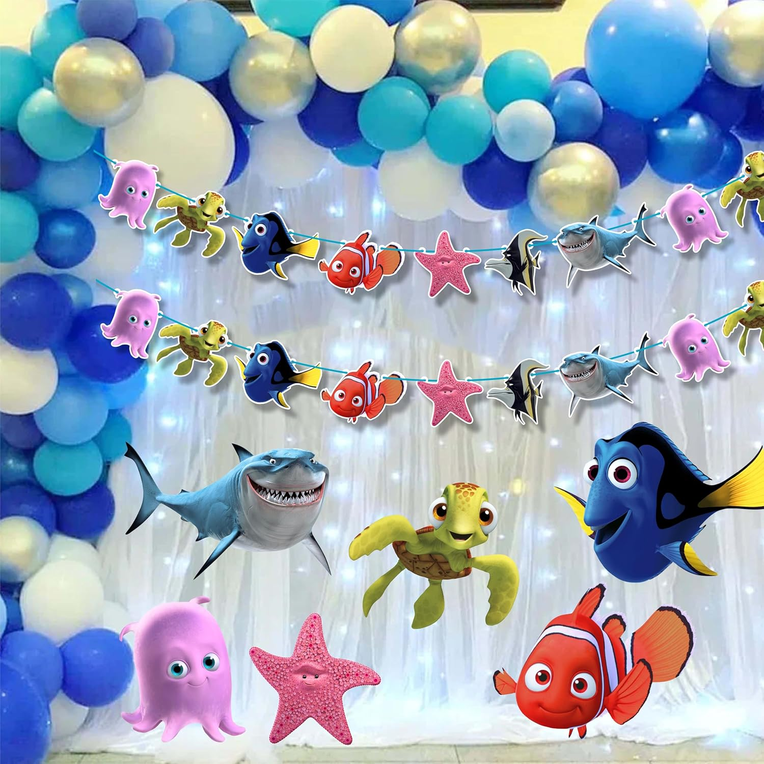 Findng Nmo Garland Decoration &ndash; Ocean-Themed Birthday Party Banner for Kids, Cute under the Sea Hanging Decor for Nmo-Inspired Celebrations