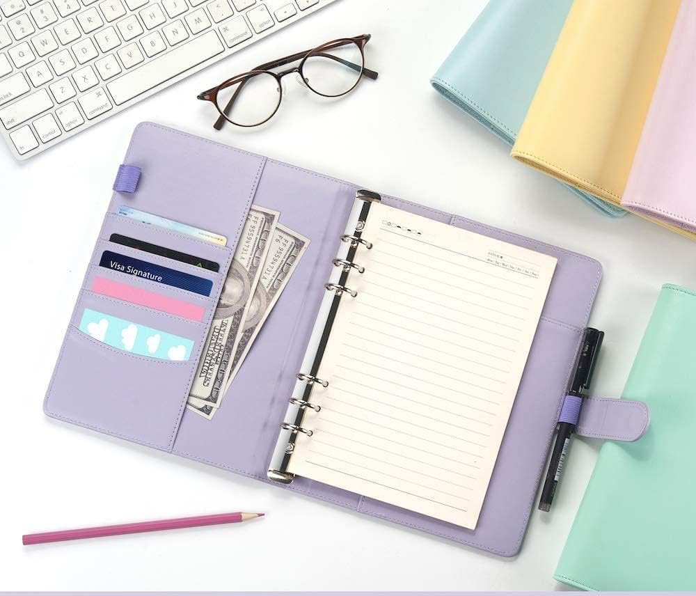 Acemedia A5 PU Leather Binder - 6-Ring Notebook Binder Cover with Magnetic Buckle Closure, Purple image number 3