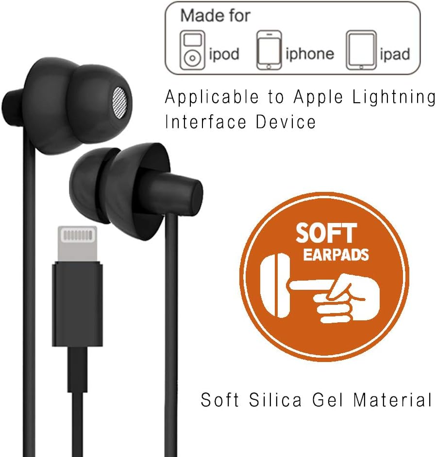 Lighting Headphones,Maxrock Sleep Earbuds with Lightning Connector Sleep Headphone Earphones for Iphone X/XS/XS Max/Xr Iphone 8 Iphone 7/7 plus Apple Ios with Microphone and Volume Remote (Black) image number 1