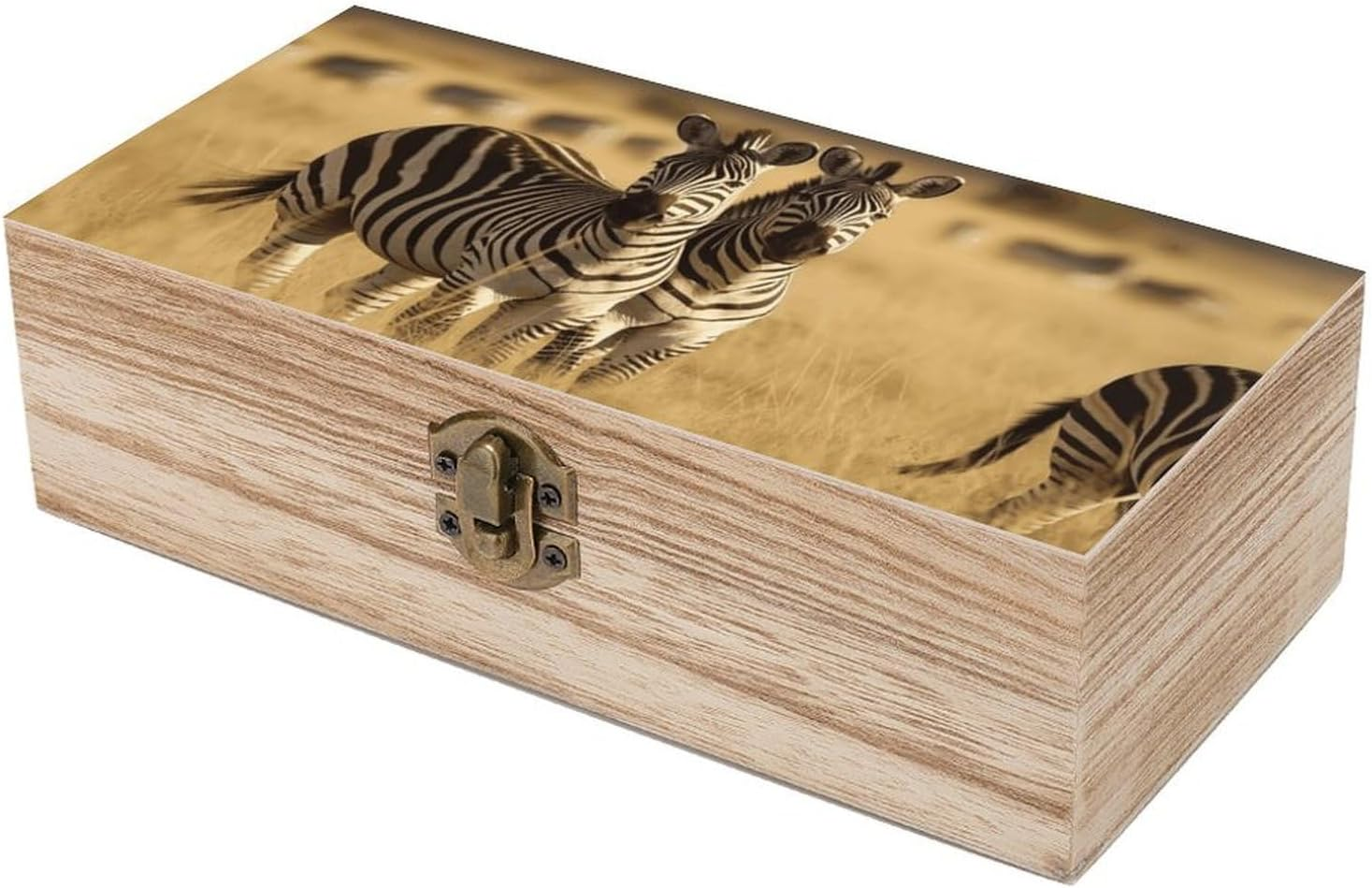 Grassland Zebra Wooden Box Wood Wedding Keepsake Boxes with Lids Small Decorative Boxes Lightweight Wooden Memory Storage Box for Crafts Keepsakes Jewelry Photo Letter Storage image number 4