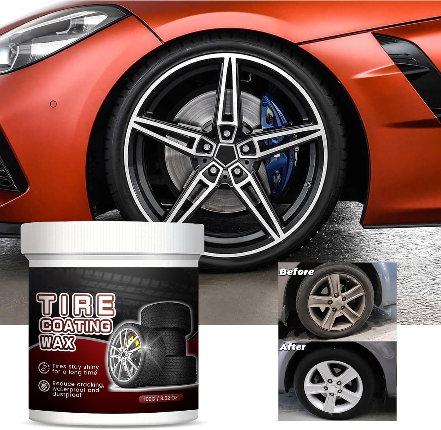 Glart Tyre Gloss Paste Car Tyre Care for Mats, Silk Gloss, 100 G, 1 Piece, Car Tyre Maintenance Decontamination, Bright and Durable Rust Cleaner image number 1