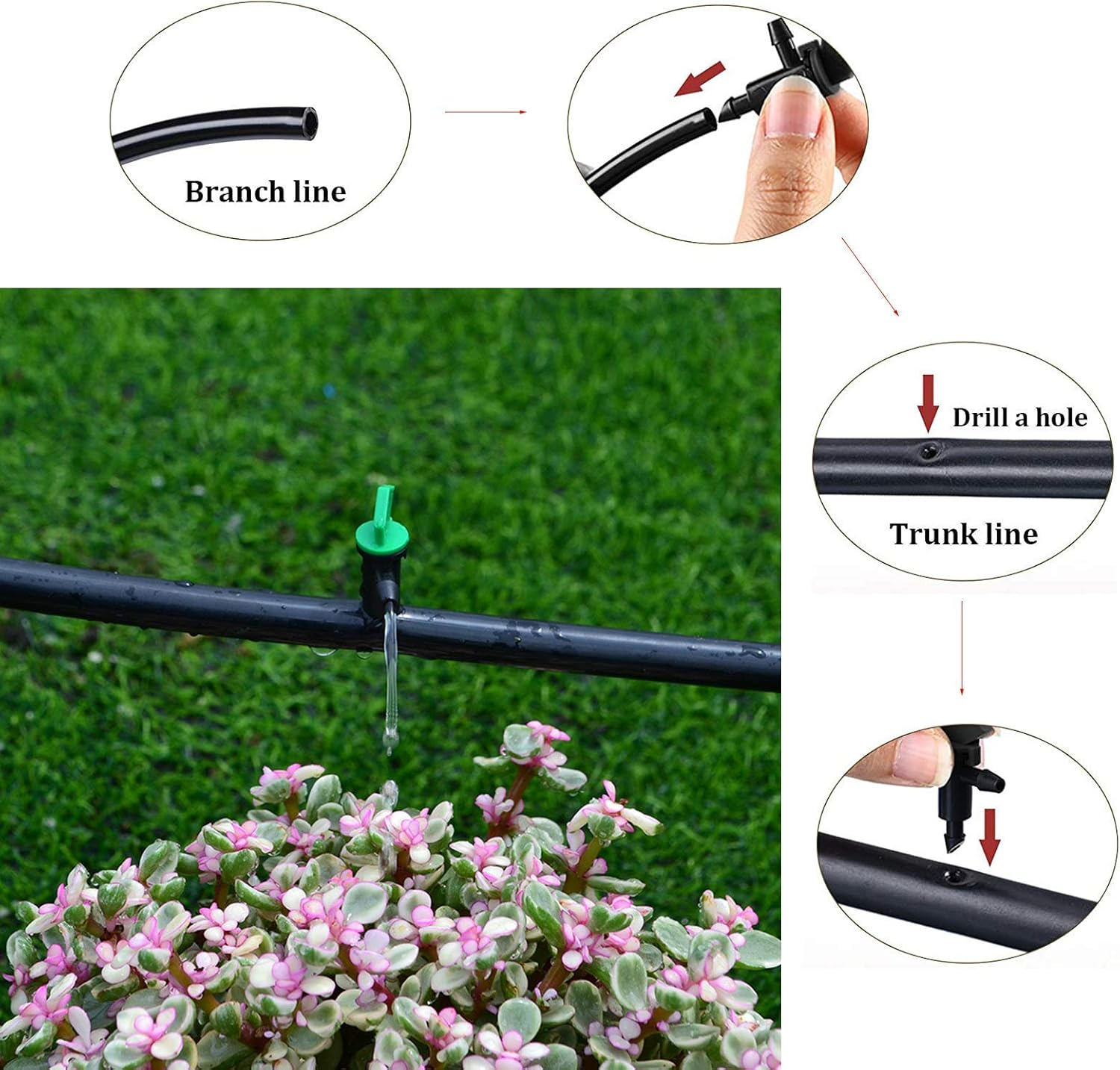 HOINCO 60 Pieces Drip Emitter, 3 Sizes Garden Flag Irrigation Dripper Emitter, Trees and Shrubs, per Hour1 GPH, 2 GPH, 4 GPH image number 2