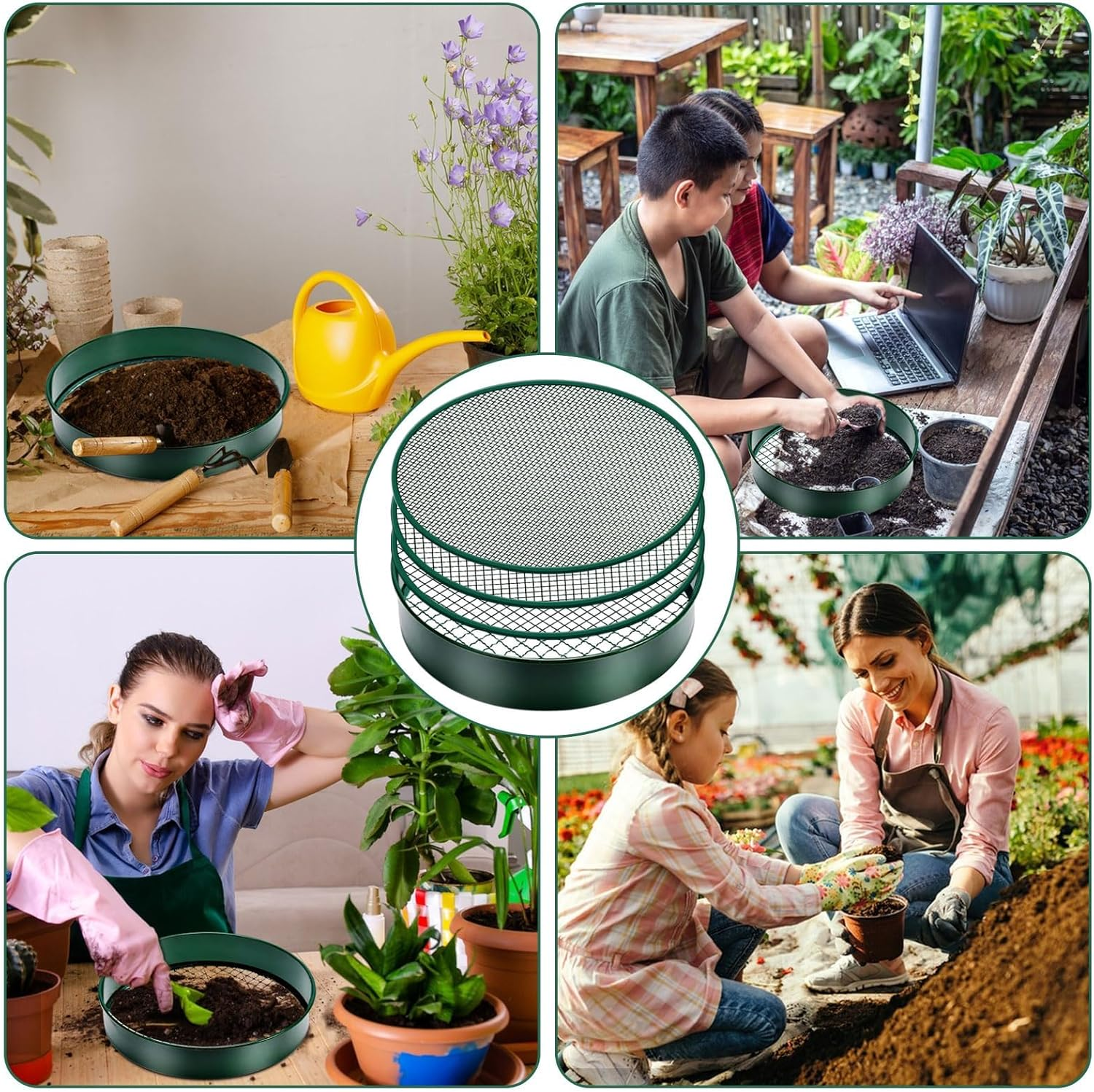 Soil Sifter, 30 Cm Fine Mesh Stainless Steel Soil Sifter for Gardening, Compost Sifter with 4 Interchangeable Filter Mesh Sizes 3,6,9,12Mm and Shovel, Soil Sieve for Sand Rocks Dirt Compost image number 2