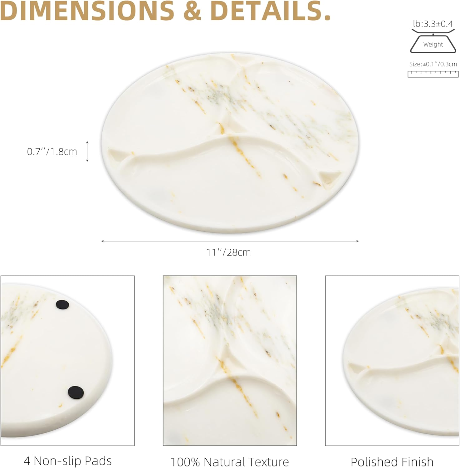 Marmor 100% Natural Marble Bathroom Tray for Perfume, Candles, Jewelry Stone Vanity, Bathroom & Kitchen Counter Organizer and Home Decor (Calacatta Gold Marble Grid Plate) - Calacatta Gold Marble Butterfly Grid Plate image number 3