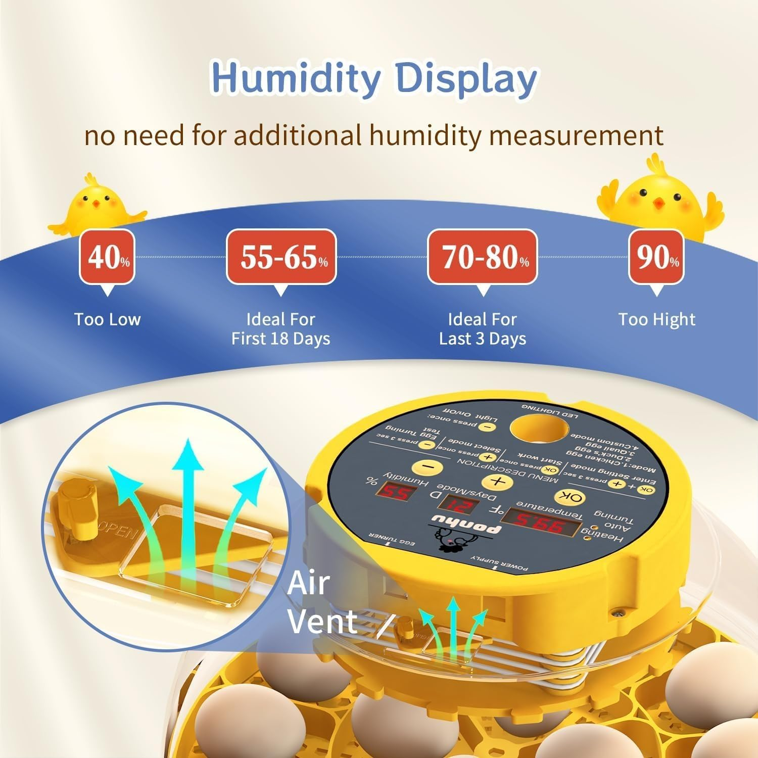 16 Egg Incubator with Automatic Egg Turning and Humidity Control,Incubators for Hatching Eggs,Incubator for Chicken Eggs,Duck,Quail, Pigeon image number 3