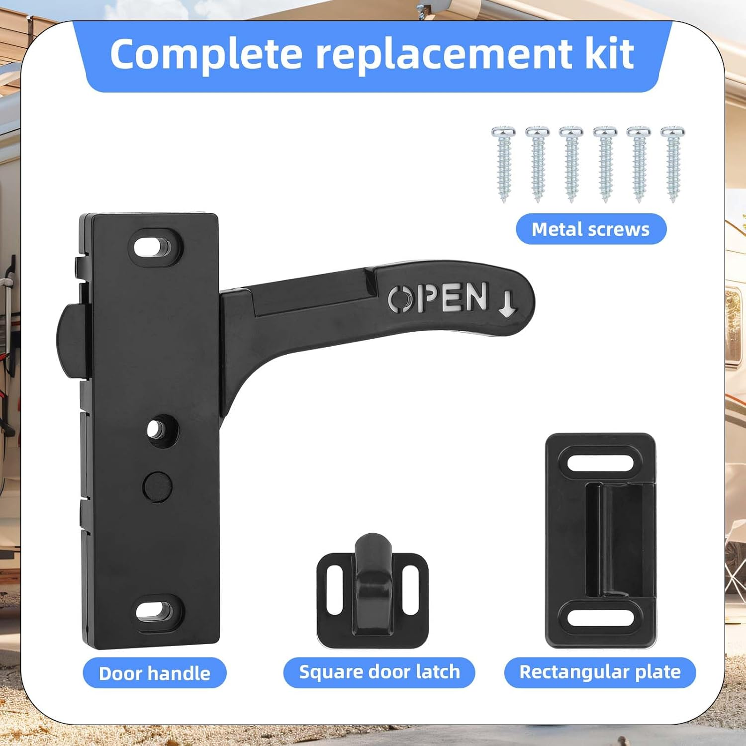 BOXOB 3Pcs Screen Door Latch Replacement Kit, RV Screen Door Handle Latch with 6 Mounting Screws for Motorhome, RV Camper, Travel Trailer (Right Hand) image number 4