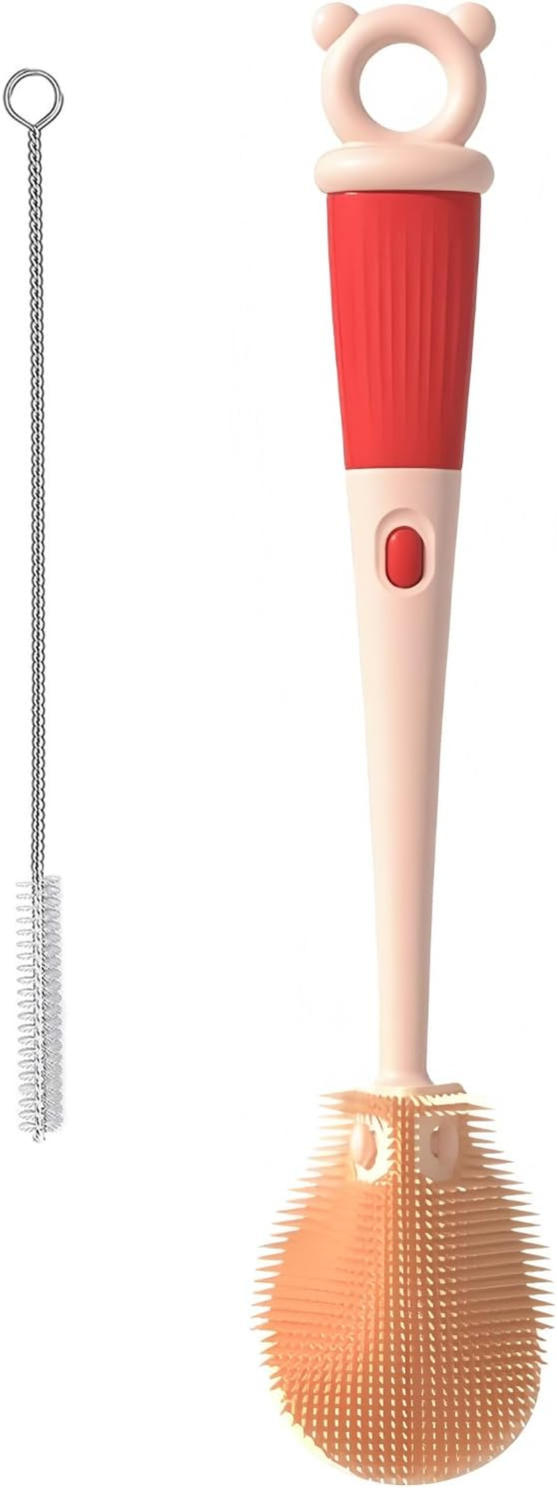 Bottle Brush 3 Pack - Silicone Baby Bottle Cleaner Brush Staw Cleaning Kitchen Wire Scrub Set for Washing, 12" Long Handle Water Sports Bottle Cleaner Vase, Glassware (Red)