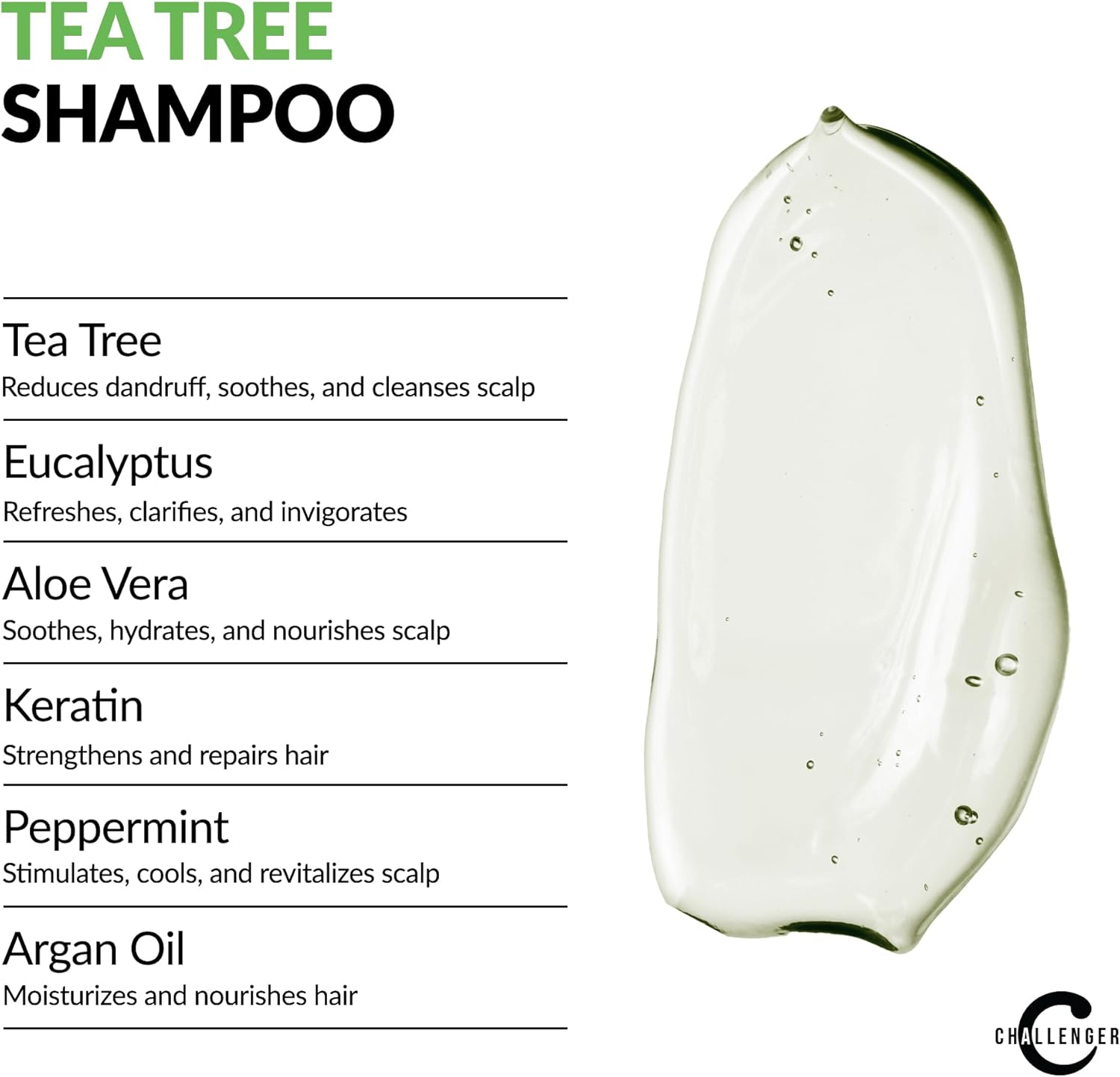 (1 Bottle - 470Ml) - New Tea Tree Shampoo by Challenger - 470Ml - Premium Ingredients - Argan Oil, Biotin, Keratin, Vitamin C, Vitamin D, Protein, & No Sulphates or Artificial Colours. (2-3 Month Supply) image number 5