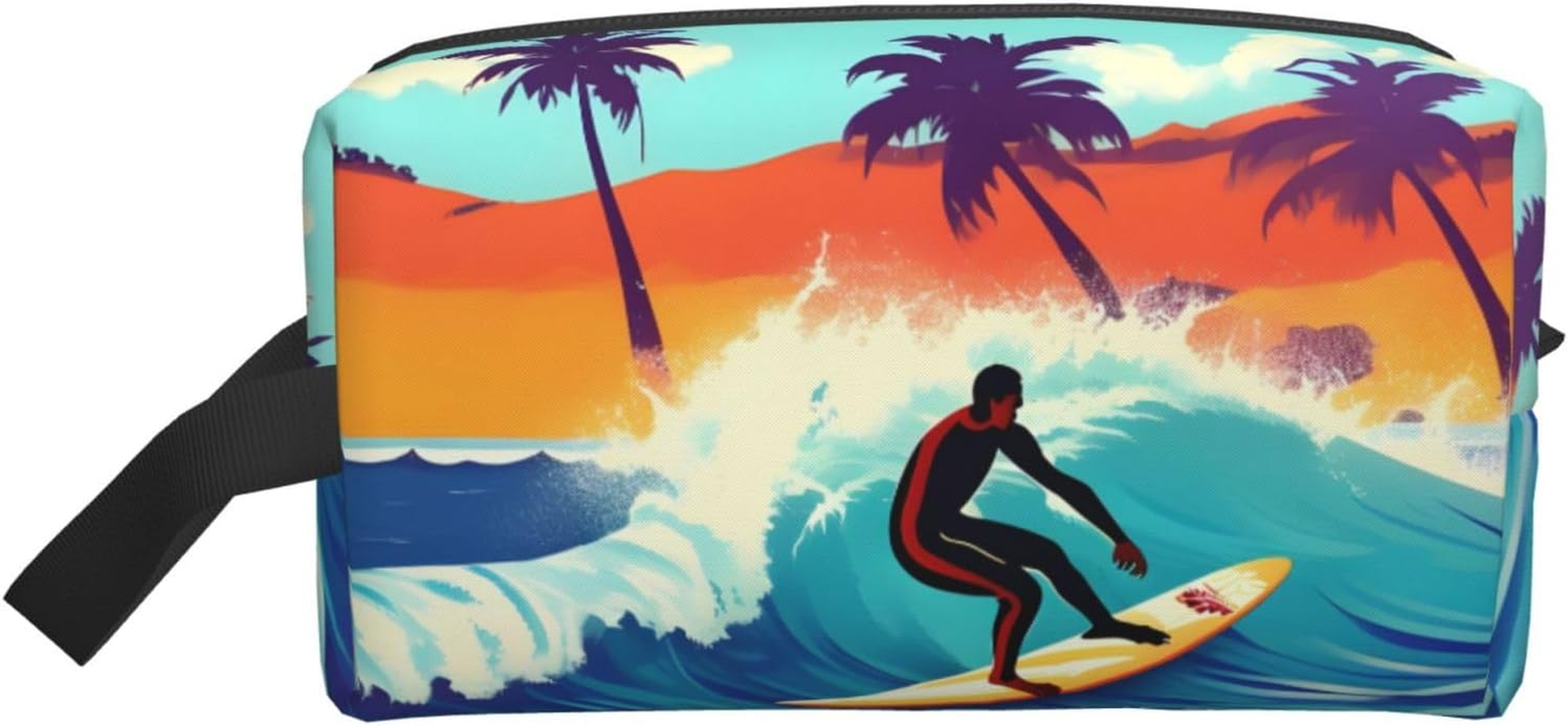 Hawaiian Surfer on Wavy Print Toiletry Bag for Men, Cosmetic Bag Spacious Capacity Travel Toiletry Bag for Women, White, One Size image number 2