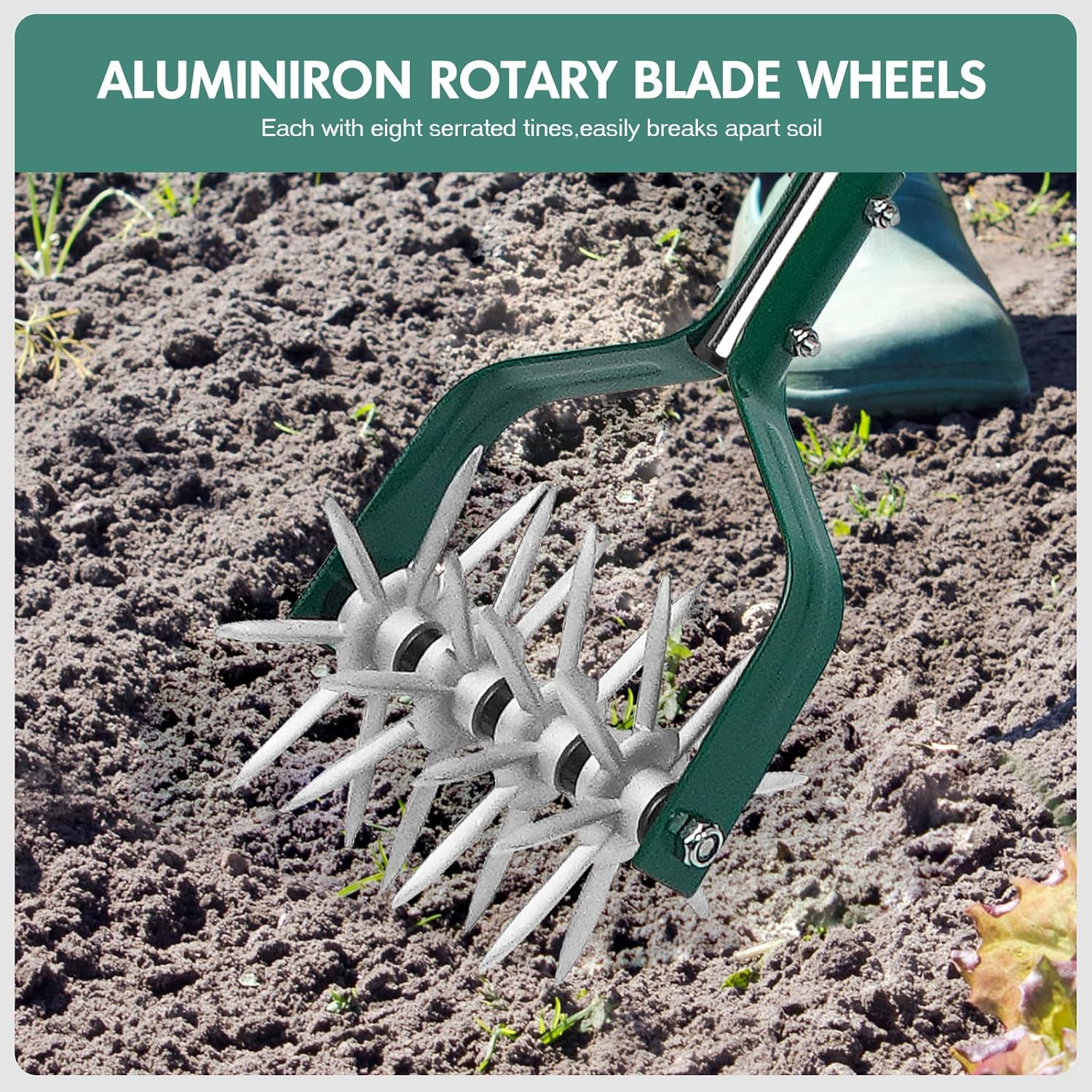 Rotary Cultivator Tiller Adjustable S/S Handle Rotary Tiller with Detachable Solid Metal Tines Garden Cultivator Lawn Tiller and Manual Tiller for Loosing and Mixing Soil image number 1