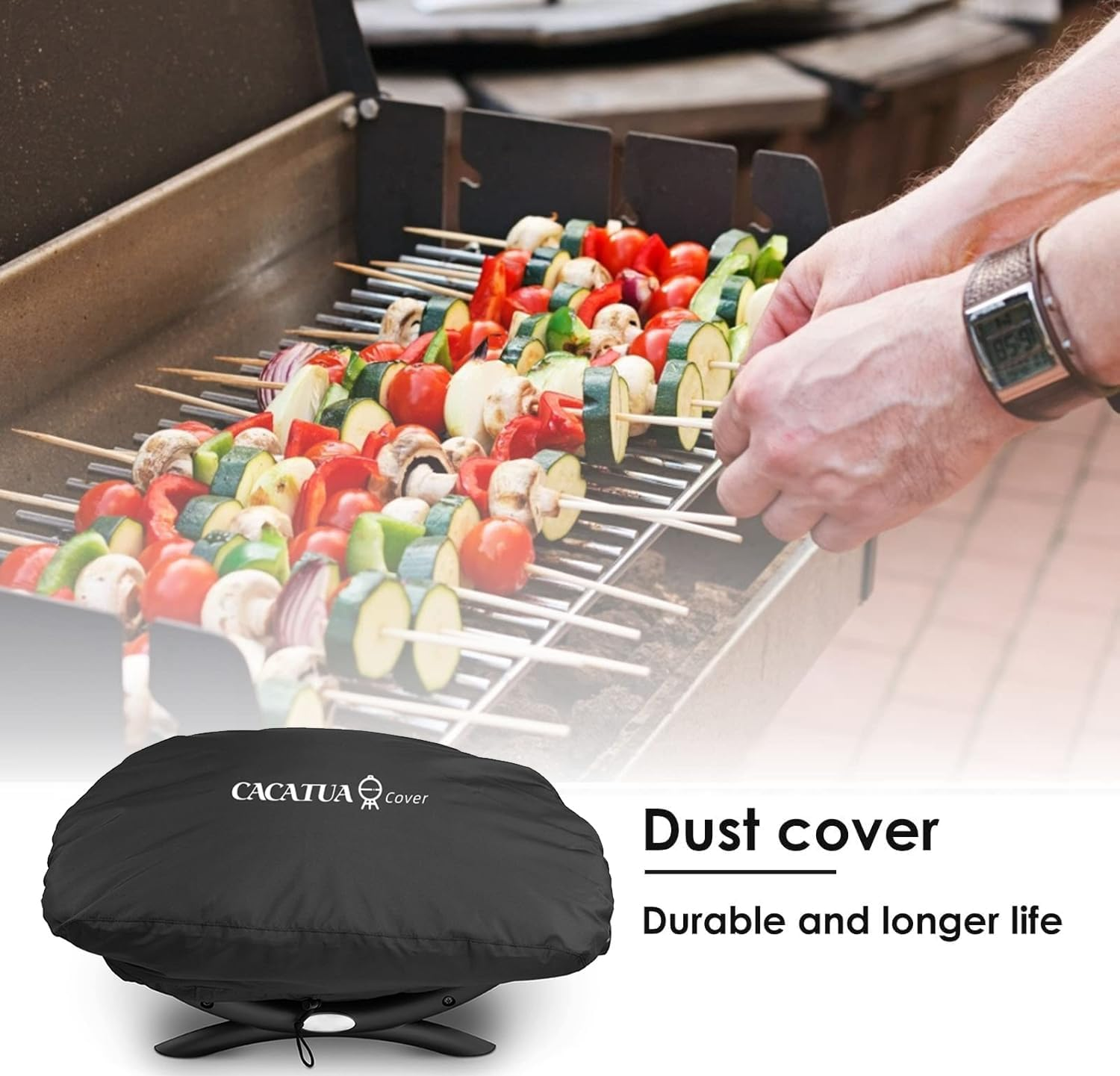 BBQ Cover, CACATUA Premium BBQ Grill Cover for Weber Classic Q1000 /100 Series, Real Waterproof, for Fits Q1200, Q1400, Q1000, Q140, Q120 and Q100,For Gas Grill Heavy Duty 68L&times;45W&times;33H Cm image number 2