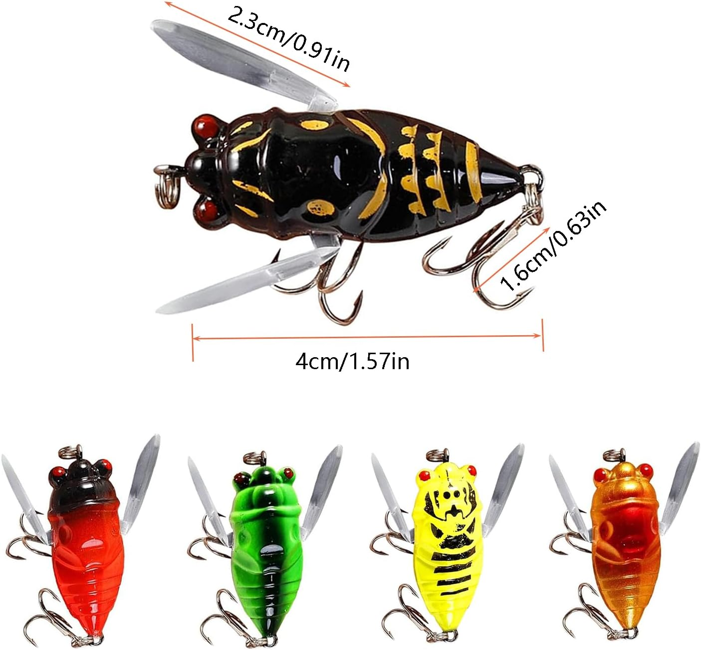 Taicols Cicada Fishing Lure, 5 Fishing Cicada Bait, Lifelike 3D Holographic Eyes Freshwater Bait, Sturdy Fishing Topwater Lure Artificial Fishing Bait, Fly Fishing Lures,For Fishing Enthusiasts image number 5
