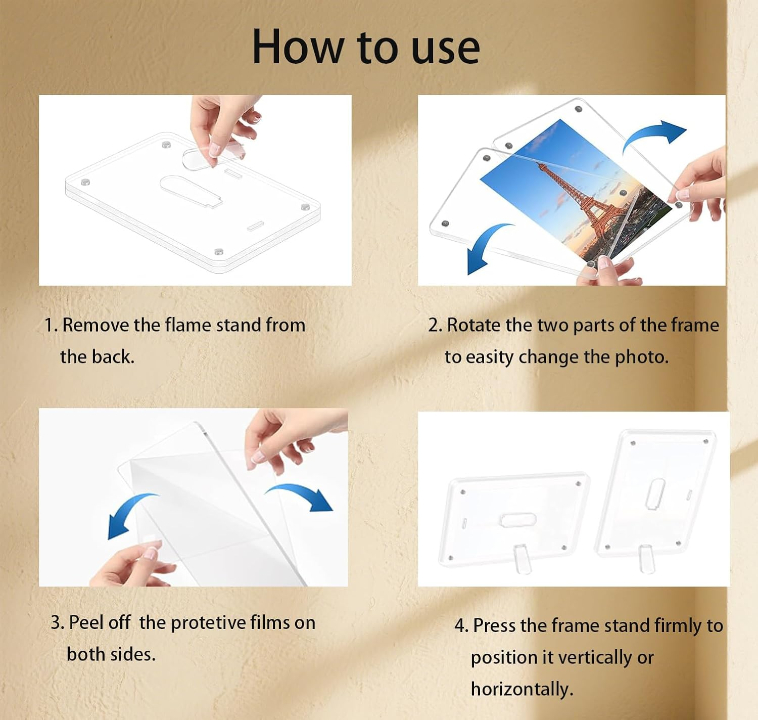 2 Pack Acrylic Clear Picture Frames with Stand, Magnetic Photo Frames for Tabletop Display Horizontally or Vertically, Acrylic Floating Frame for Home Office (Clear, 8X10 Inch)