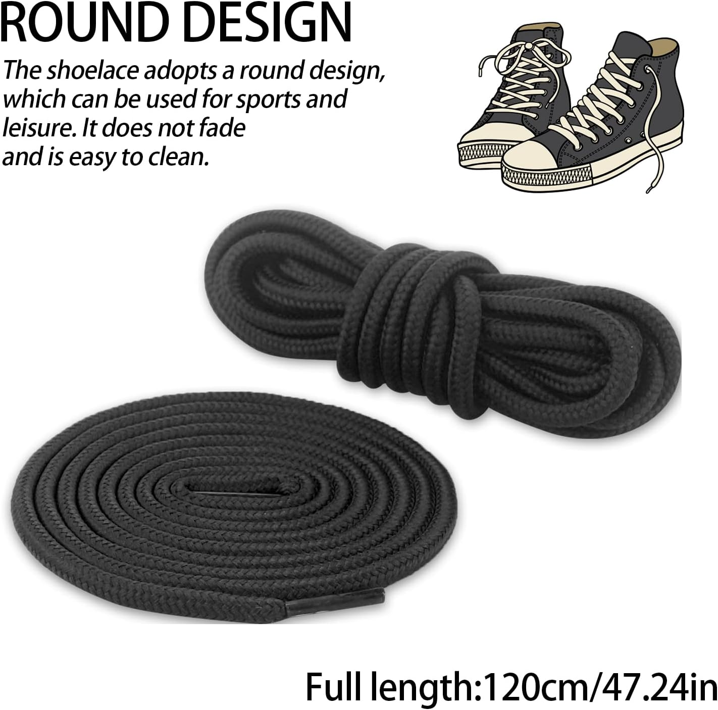 BOROLA 2 Pairs 45" round Coloured Athletic Shoe Laces for Sports Shoes Boots Sneakers Skates Fits All Adult and Kids image number 3